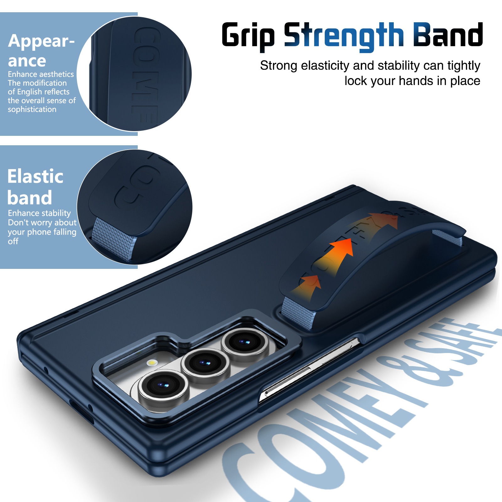 Compatible with Samsung Z Fold8/7/6 phone case, 5/4/3 lens holder, wrist strap, hinge, full coverage, drop protection.