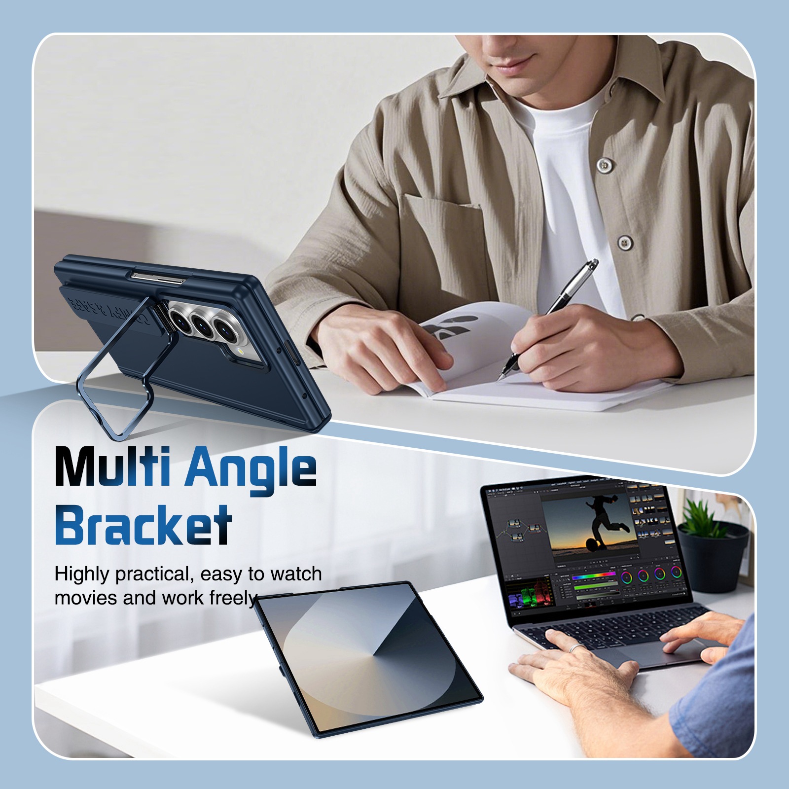 Compatible with Samsung Z Fold8/7/6 phone case, 5/4/3 lens holder, wrist strap, hinge, full coverage, drop protection.