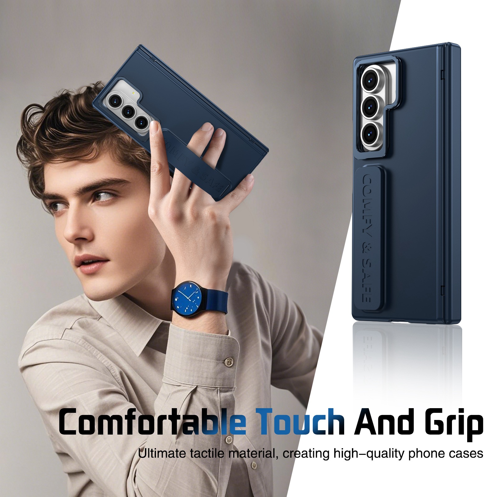 Compatible with Samsung Z Fold8/7/6 phone case, 5/4/3 lens holder, wrist strap, hinge, full coverage, drop protection.