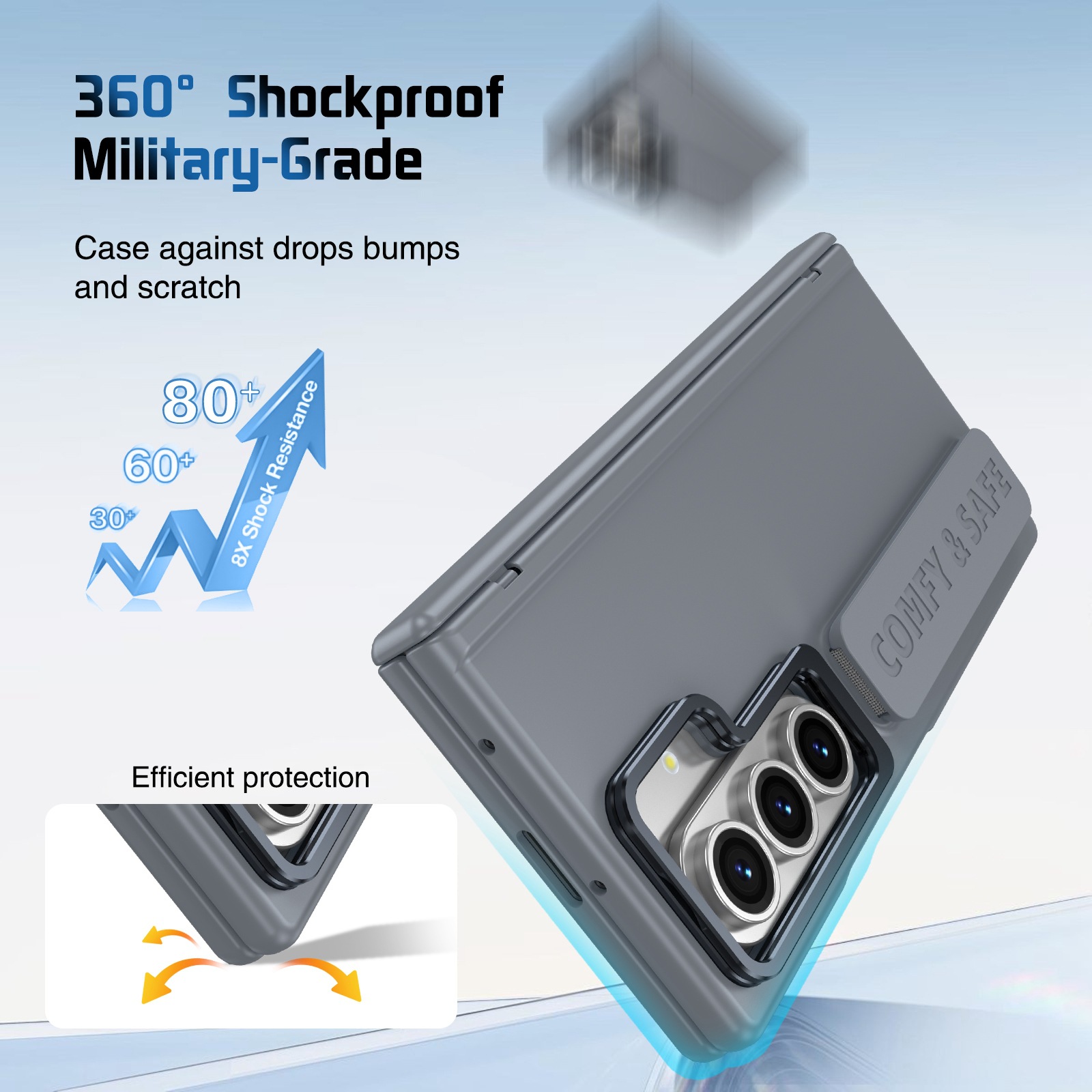Compatible with Samsung Z Fold8/7/6 phone case, 5/4/3 lens holder, wrist strap, hinge, full coverage, drop protection.