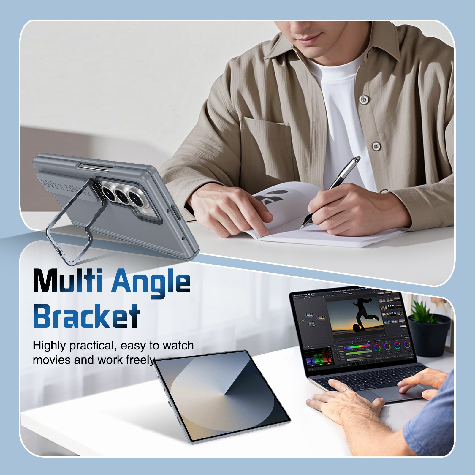 Compatible with Samsung Z Fold8/7/6 phone case, 5/4/3 lens holder, wrist strap, hinge, full coverage, drop protection.