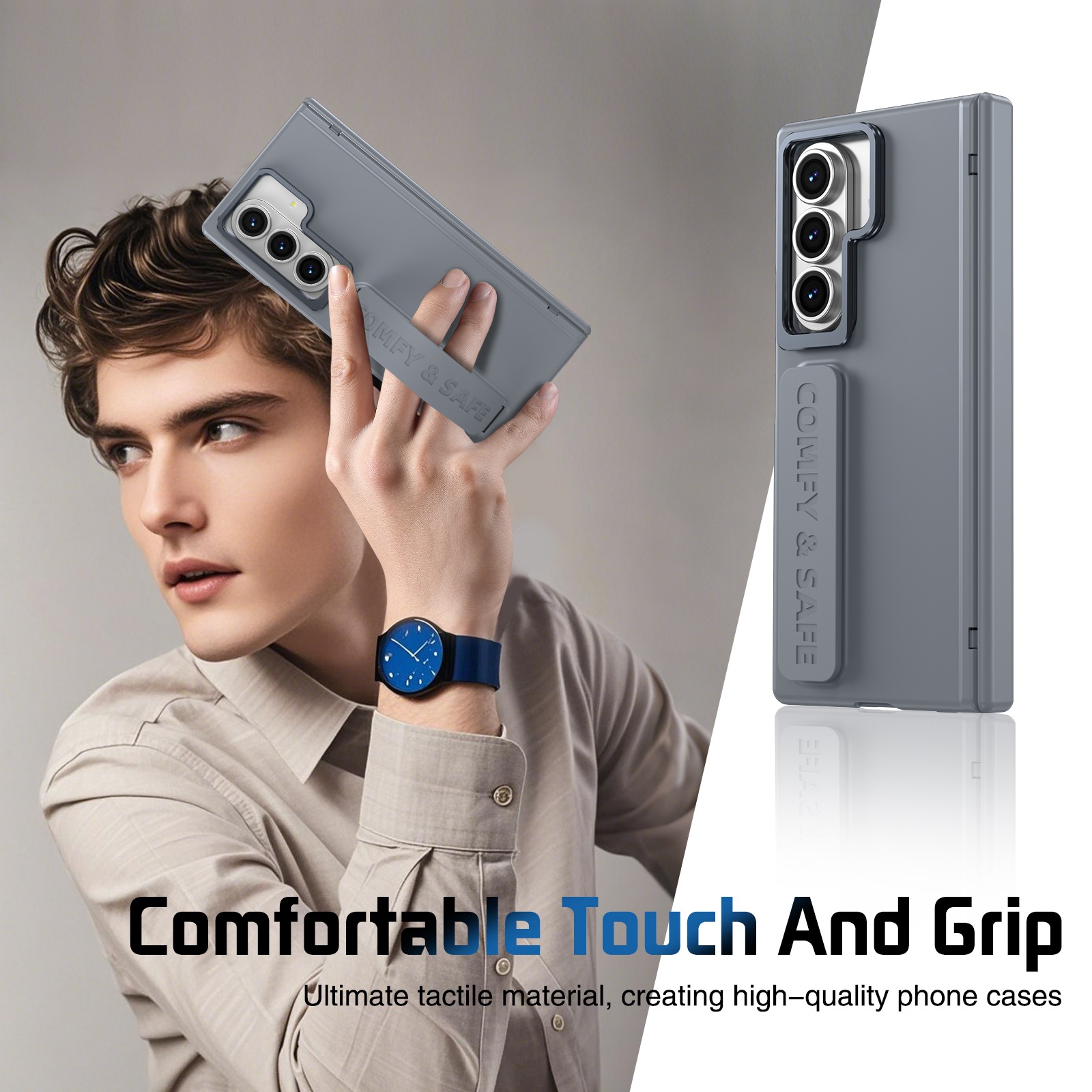 Compatible with Samsung Z Fold8/7/6 phone case, 5/4/3 lens holder, wrist strap, hinge, full coverage, drop protection.