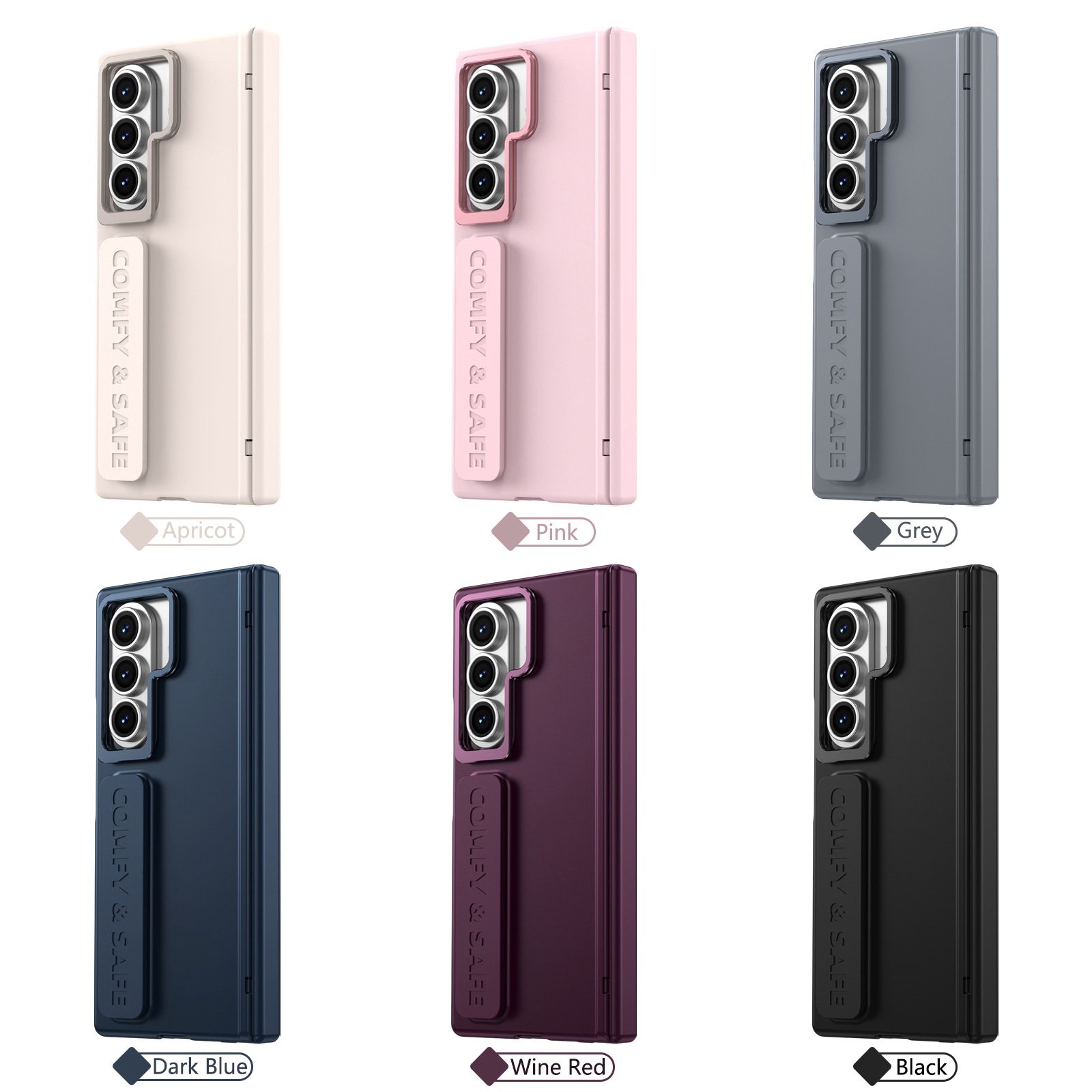 Compatible with Samsung Z Fold8/7/6 phone case, 5/4/3 lens holder, wrist strap, hinge, full coverage, drop protection.