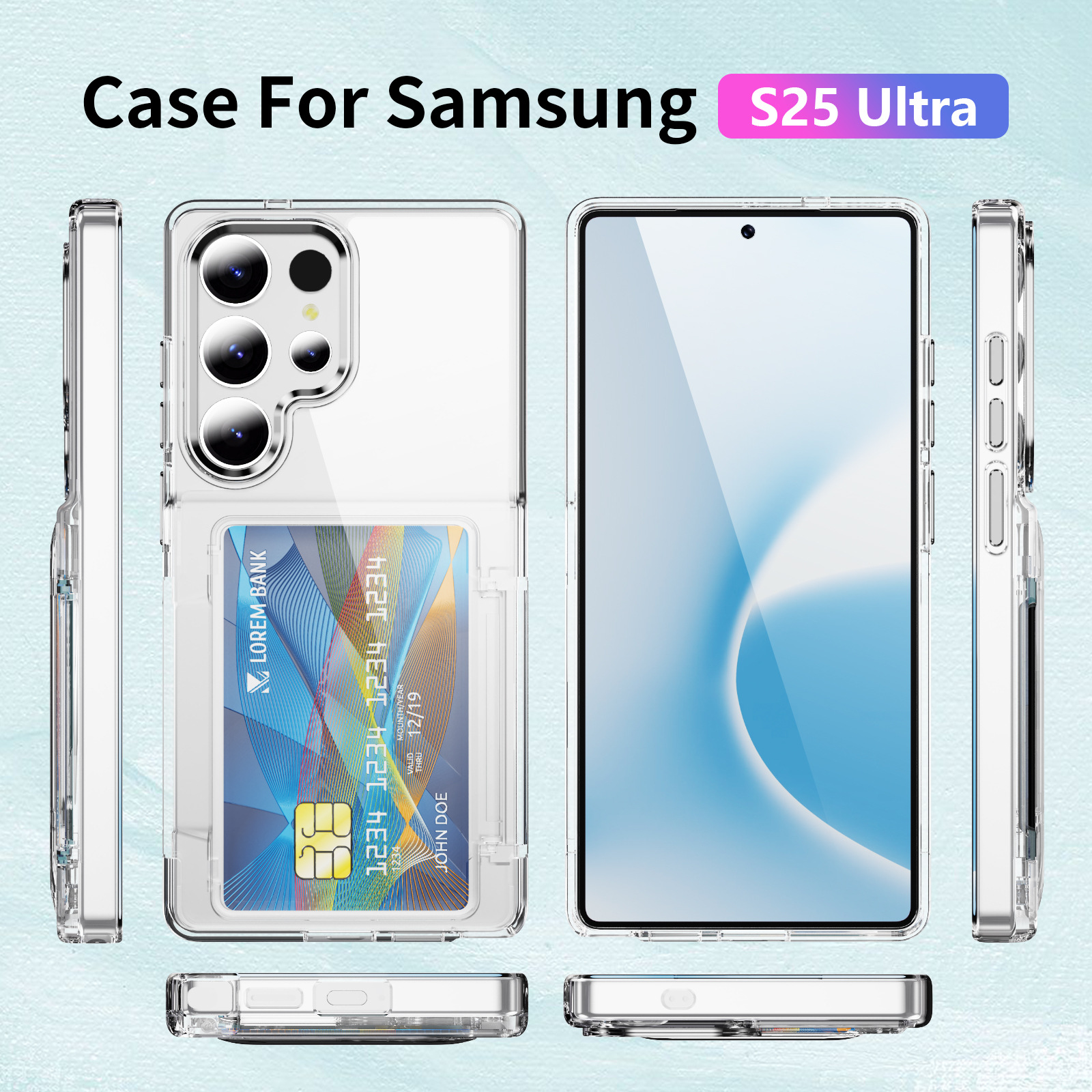 Compatible with Samsung S26 Ultra phone case, S25 Plus flip phone case, card holder, S24 transparent color-blocking protective case, 23