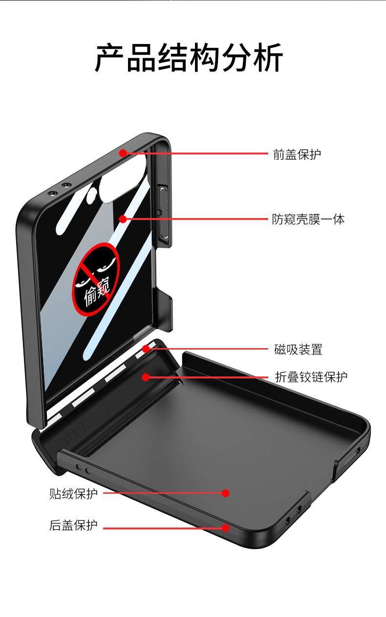 Compatible with Samsung Z Flip 8/7/6 phone cases, magnetic hinge, full-coverage case, privacy screen protector, foldable screen protector.