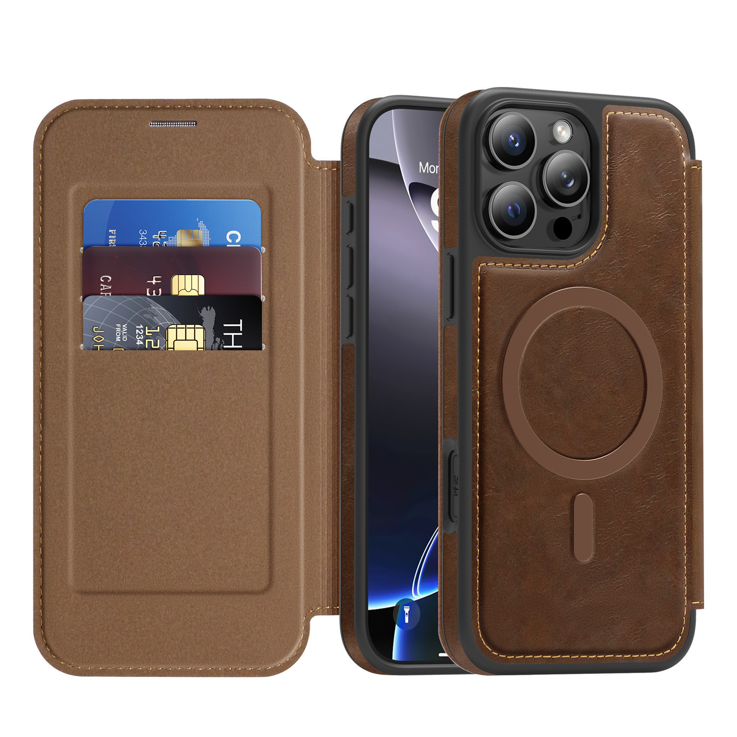 Compatible with Apple 17 Air phone case, 16/15 Pro Max magnetic flip case with card slot, 13/14 Pro protective case