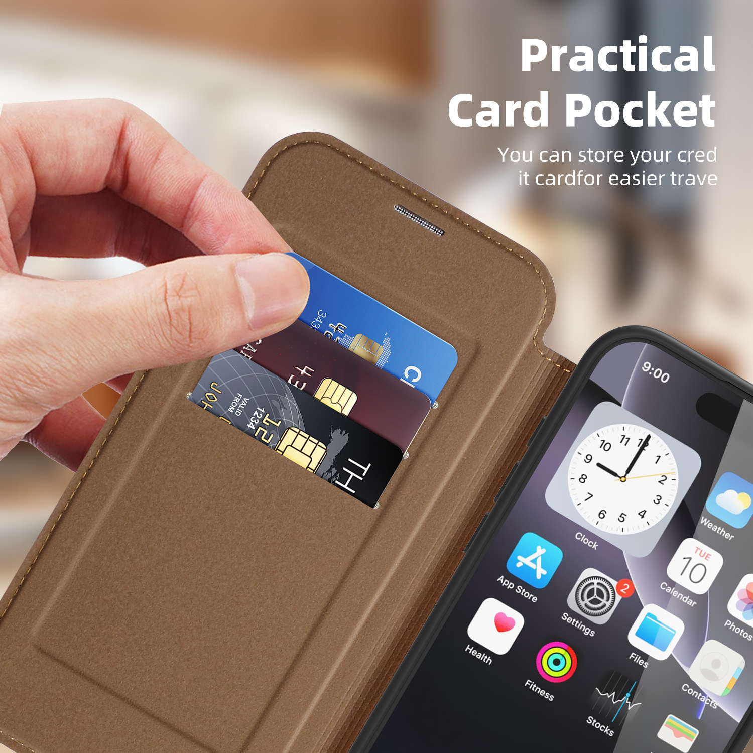 Compatible with Apple 17 Air phone case, 16/15 Pro Max magnetic flip case with card slot, 13/14 Pro protective case