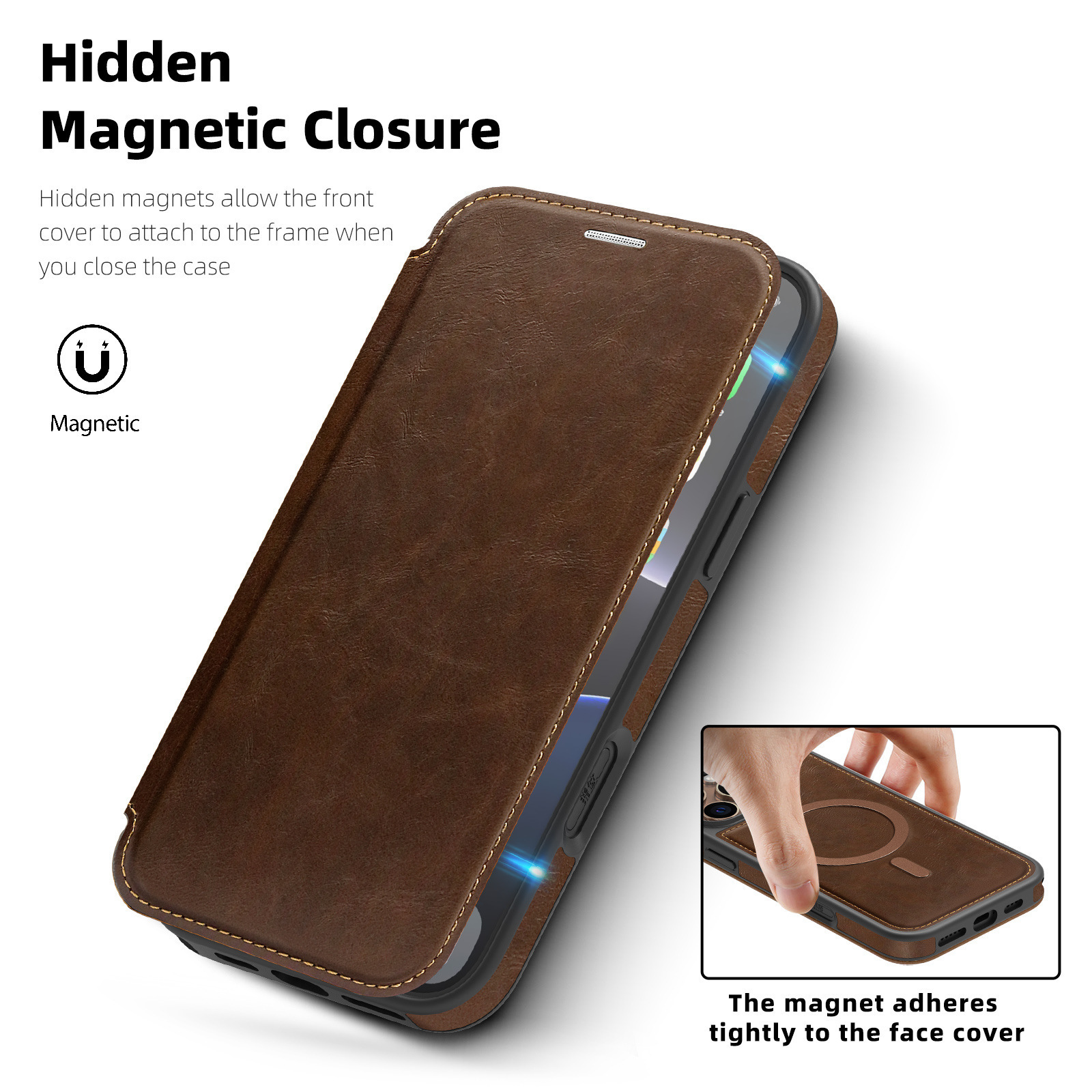 Compatible with Apple 17 Air phone case, 16/15 Pro Max magnetic flip case with card slot, 13/14 Pro protective case