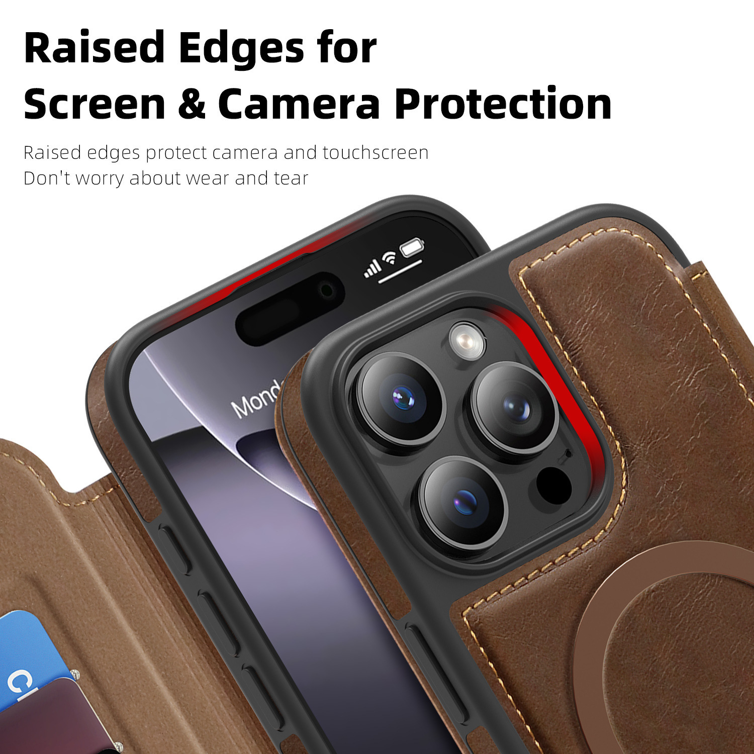 Compatible with Apple 17 Air phone case, 16/15 Pro Max magnetic flip case with card slot, 13/14 Pro protective case