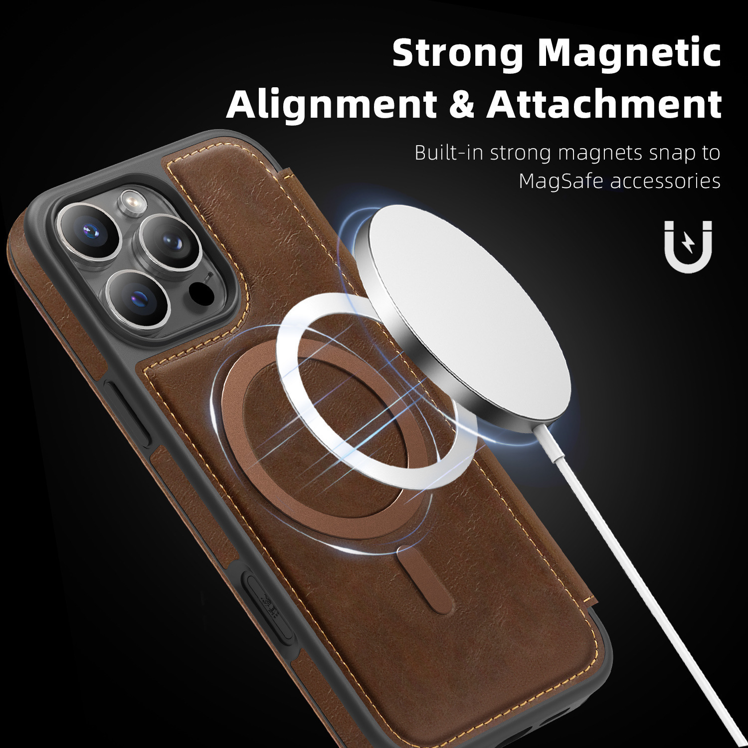 Compatible with Apple 17 Air phone case, 16/15 Pro Max magnetic flip case with card slot, 13/14 Pro protective case