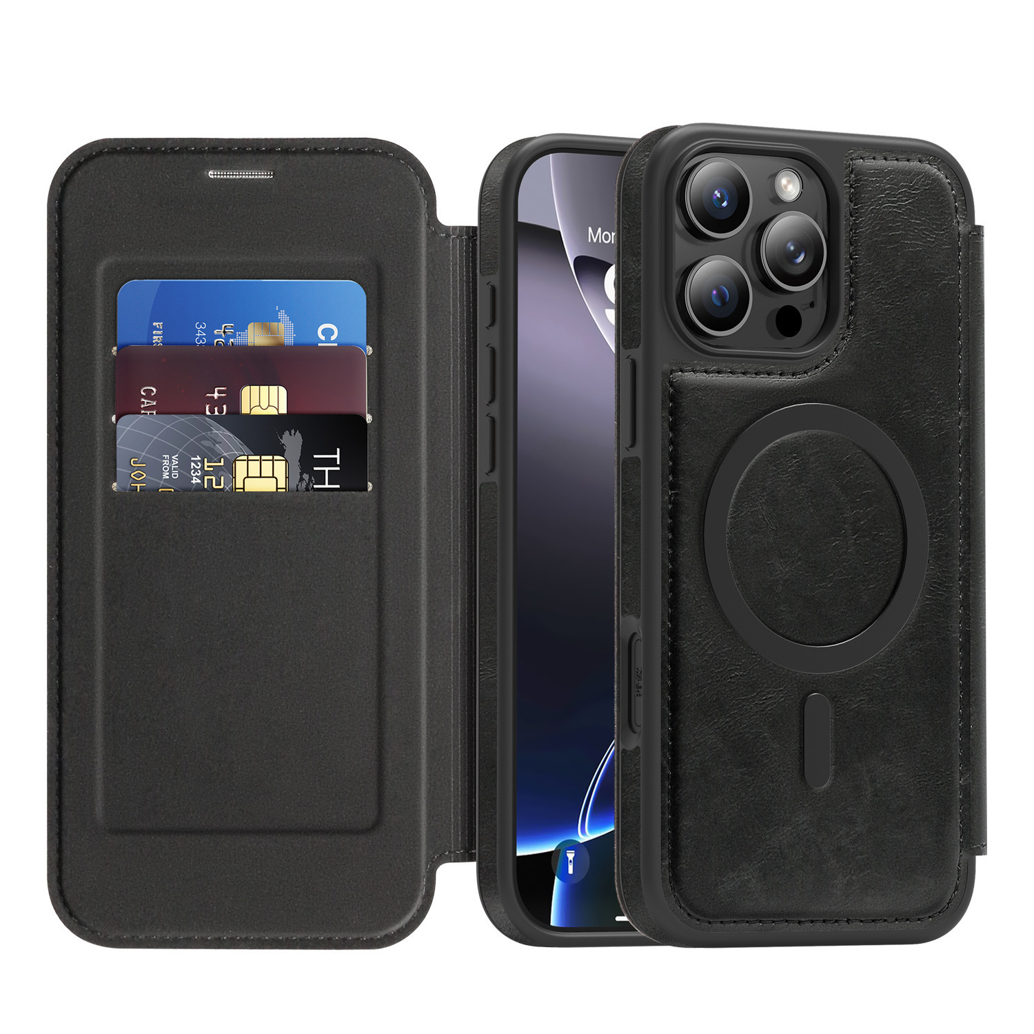 Compatible with Apple 17 Air phone case, 16/15 Pro Max magnetic flip case with card slot, 13/14 Pro protective case