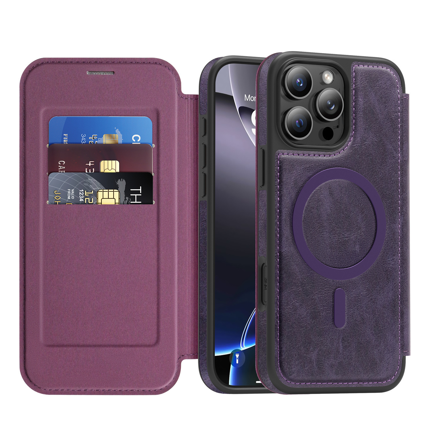 Compatible with Apple 17 Air phone case, 16/15 Pro Max magnetic flip case with card slot, 13/14 Pro protective case
