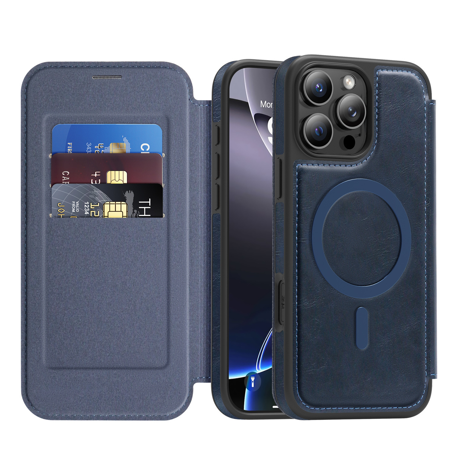 Compatible with Apple 17 Air phone case, 16/15 Pro Max magnetic flip case with card slot, 13/14 Pro protective case