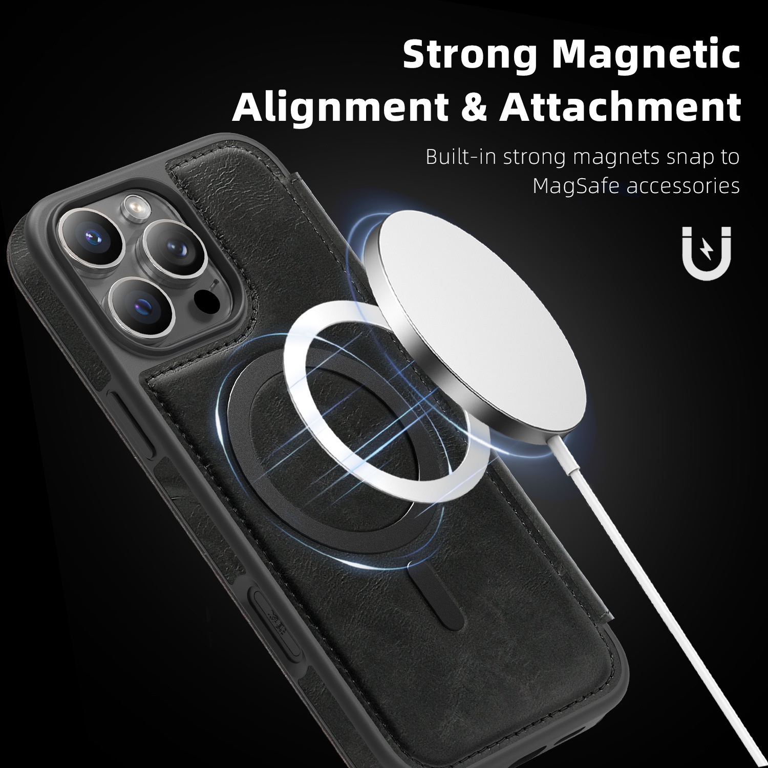 Compatible with Apple 17 Air phone case, 16/15 Pro Max magnetic flip case with card slot, 13/14 Pro protective case