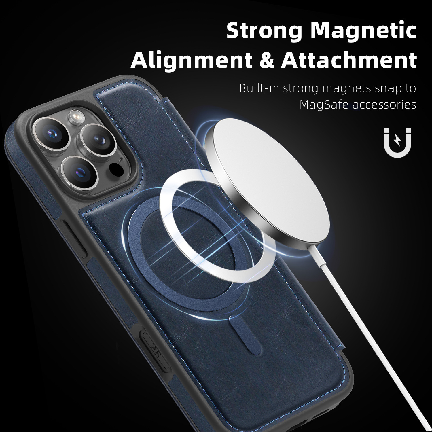 Compatible with Apple 17 Air phone case, 16/15 Pro Max magnetic flip case with card slot, 13/14 Pro protective case