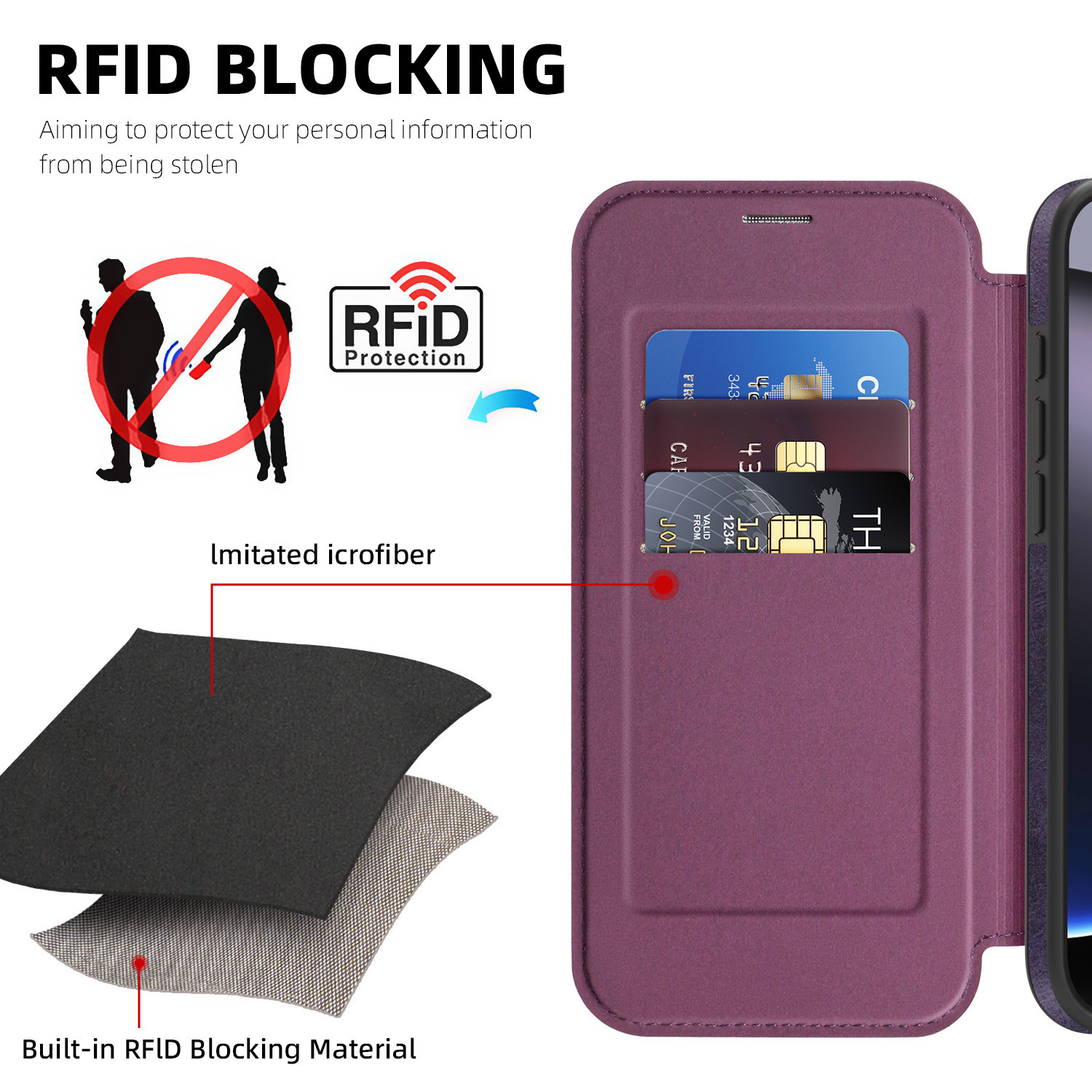 Compatible with Apple 17 Air phone case, 16/15 Pro Max magnetic flip case with card slot, 13/14 Pro protective case