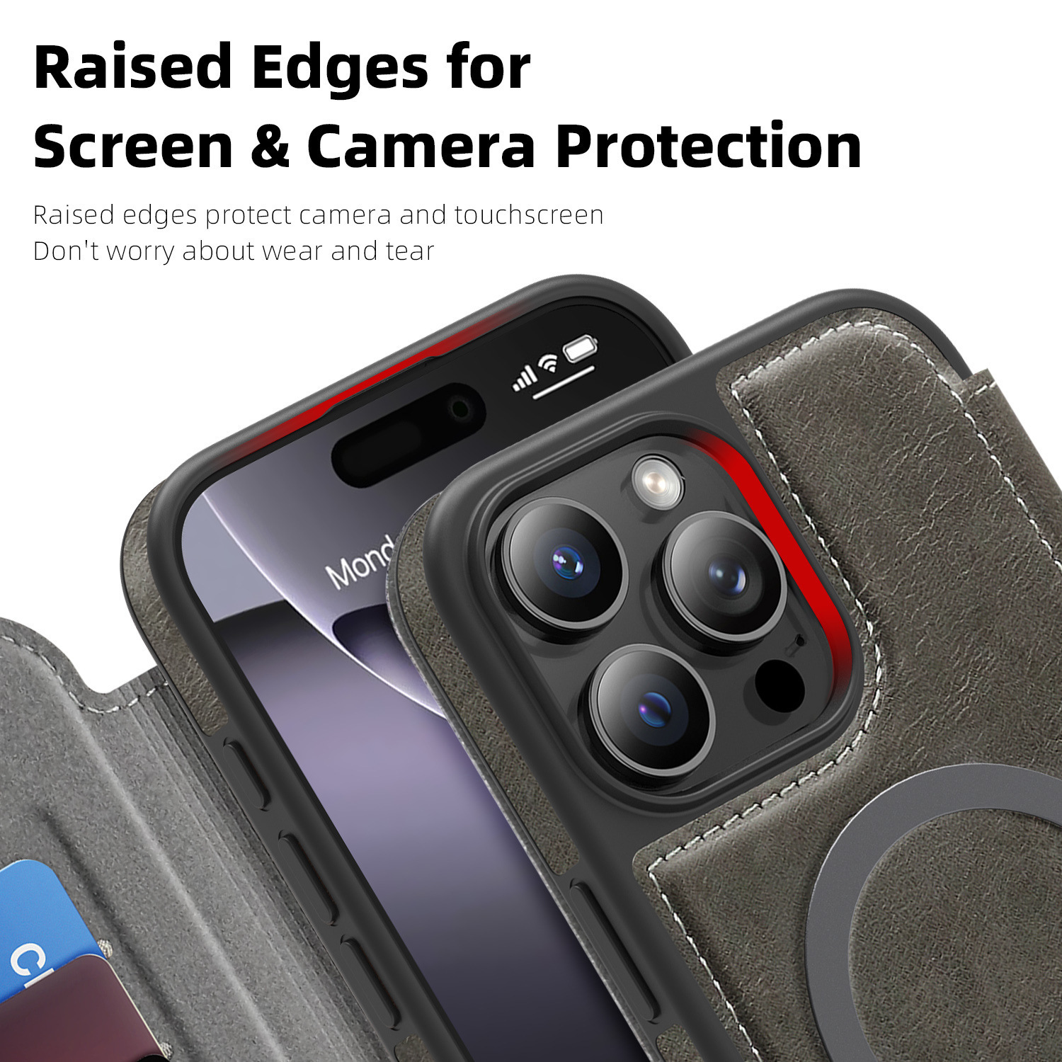 Compatible with Apple 17 Air phone case, 16/15 Pro Max magnetic flip case with card slot, 13/14 Pro protective case