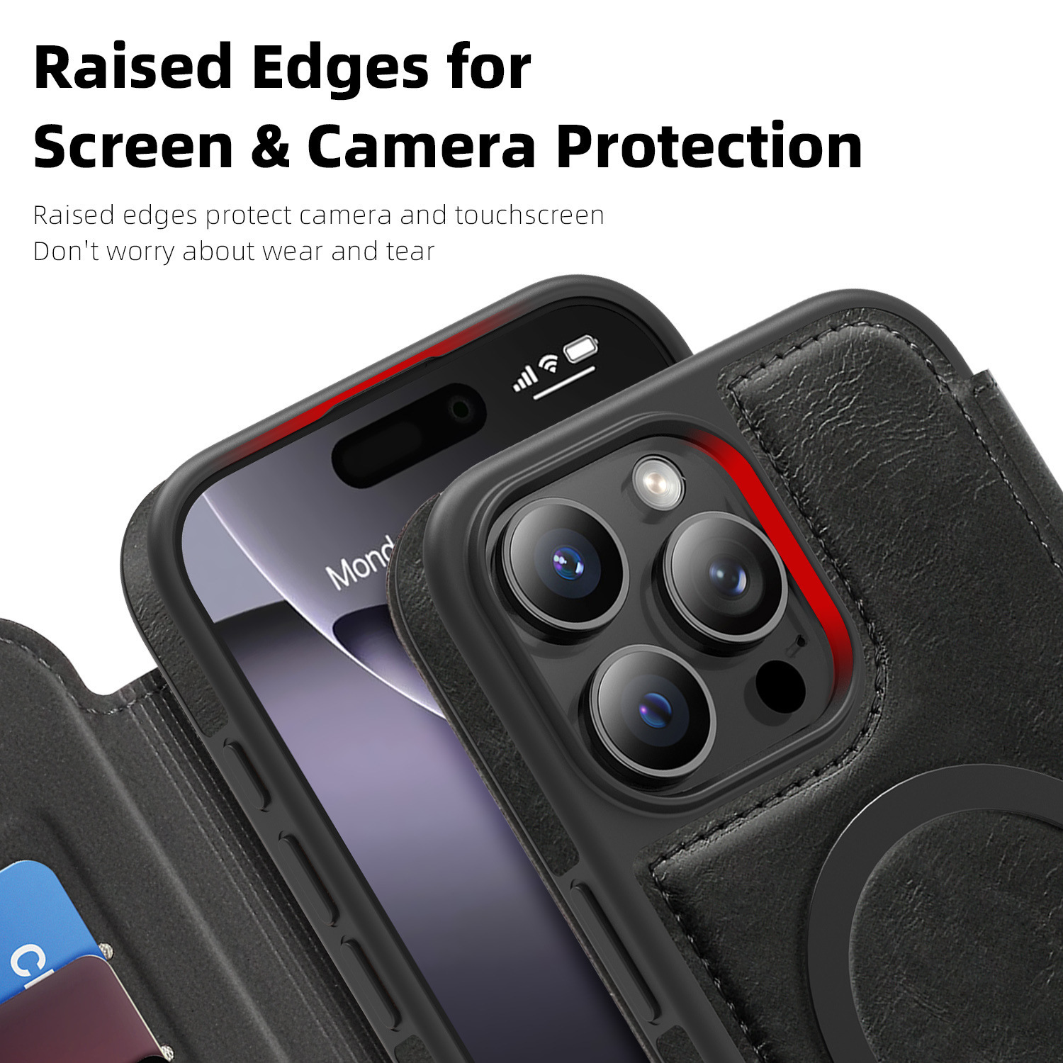 Compatible with Apple 17 Air phone case, 16/15 Pro Max magnetic flip case with card slot, 13/14 Pro protective case