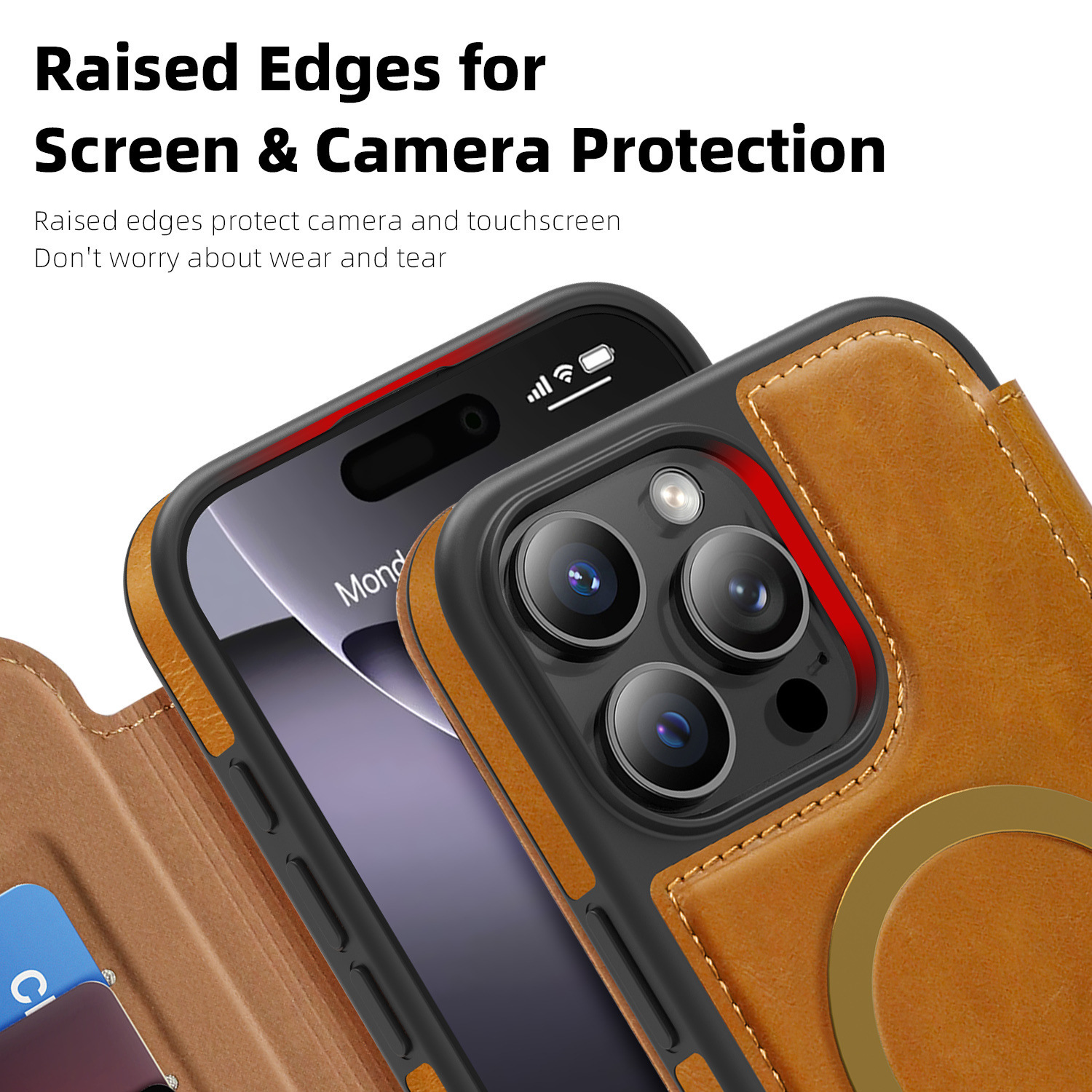 Compatible with Apple 17 Air phone case, 16/15 Pro Max magnetic flip case with card slot, 13/14 Pro protective case