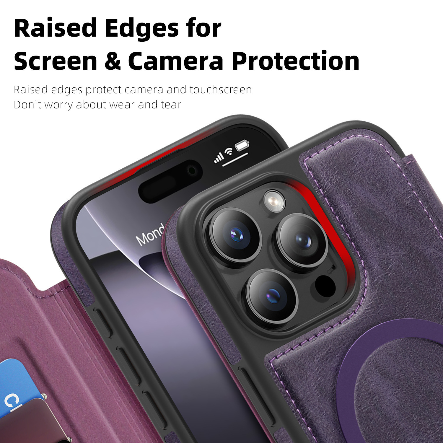 Compatible with Apple 17 Air phone case, 16/15 Pro Max magnetic flip case with card slot, 13/14 Pro protective case