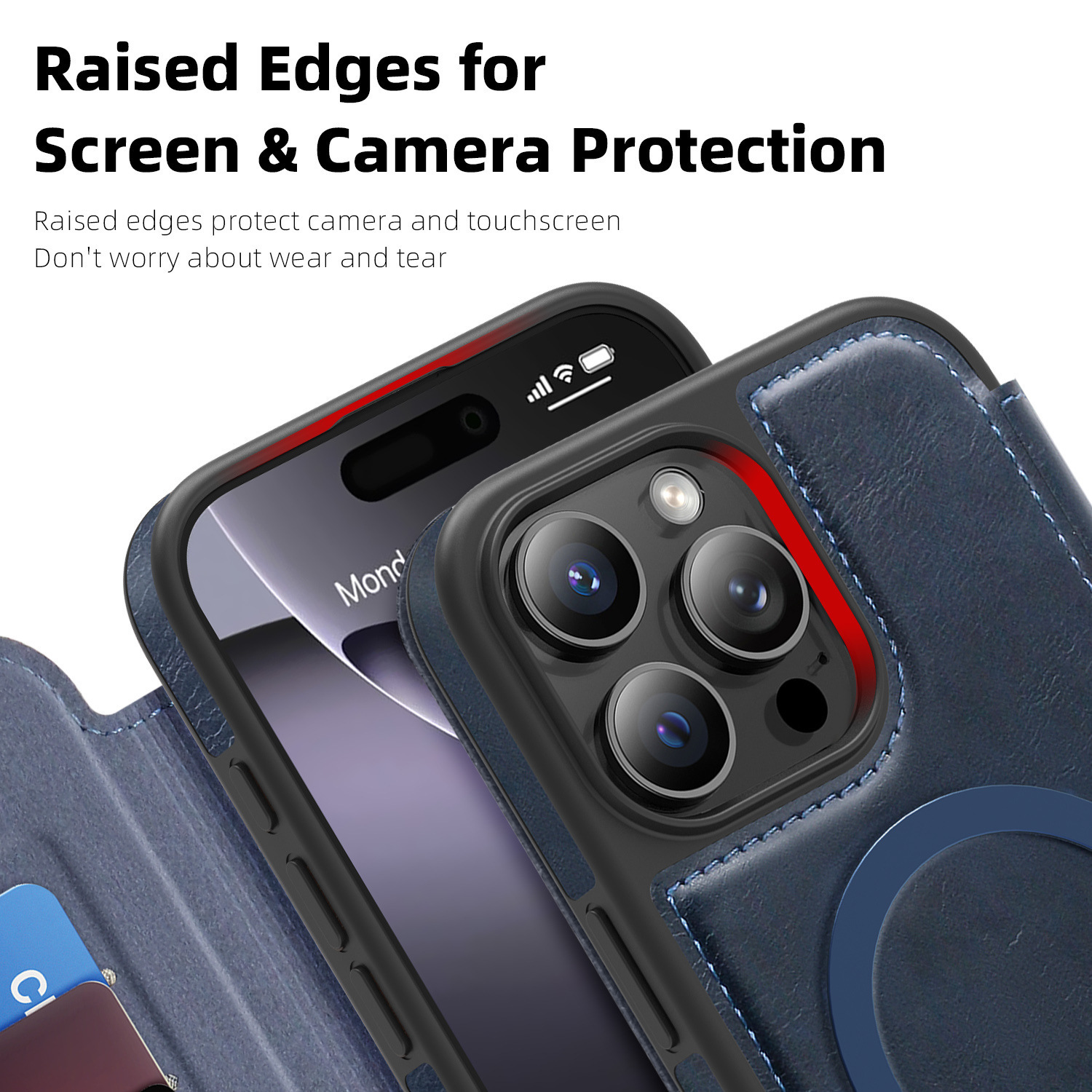 Compatible with Apple 17 Air phone case, 16/15 Pro Max magnetic flip case with card slot, 13/14 Pro protective case