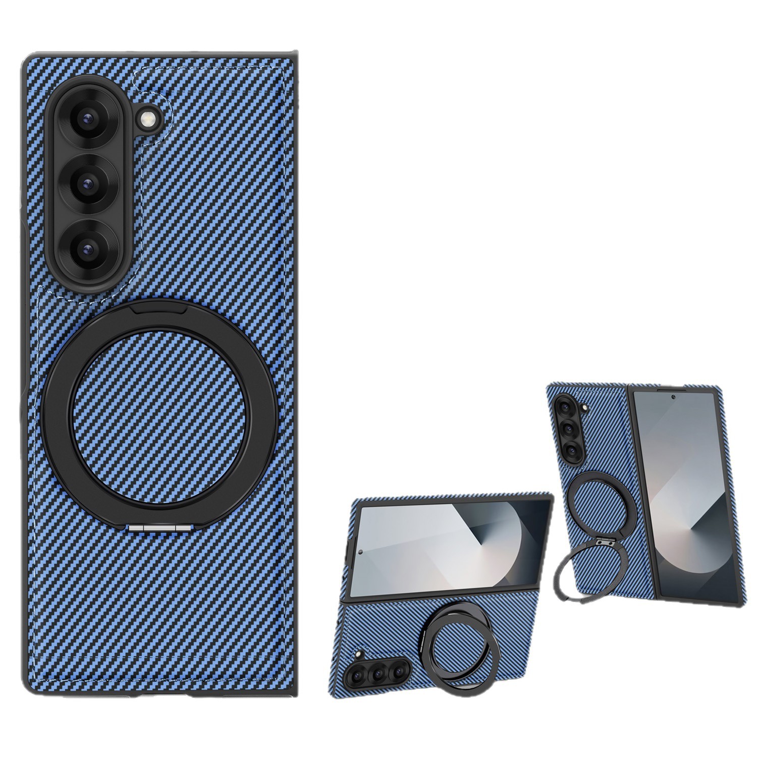 Compatible with Samsung Z Fold8/7 phone case 6/5 magnetic rotating 360° stand 4/3 carbon fiber textured folding screen leather case