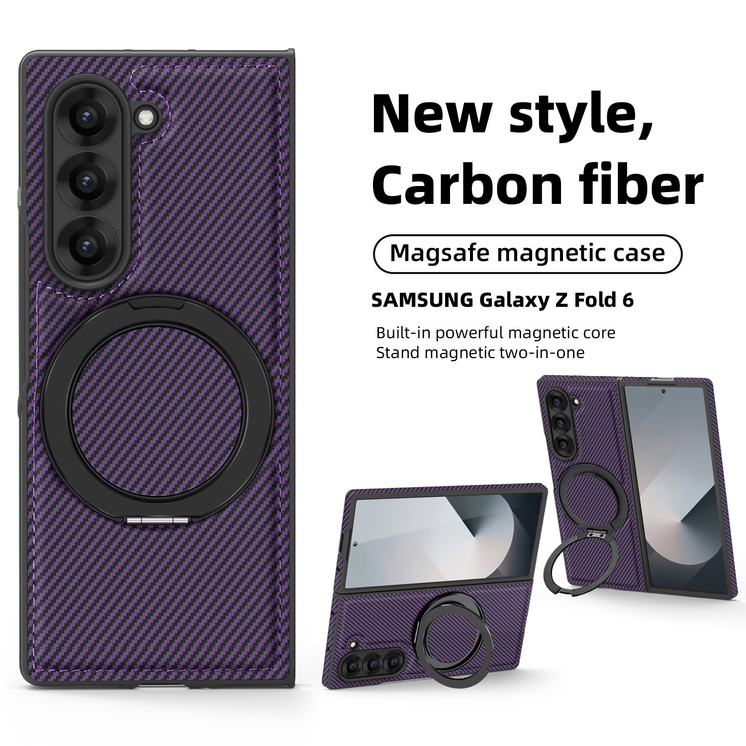 Compatible with Samsung Z Fold8/7 phone case 6/5 magnetic rotating 360° stand 4/3 carbon fiber textured folding screen leather case