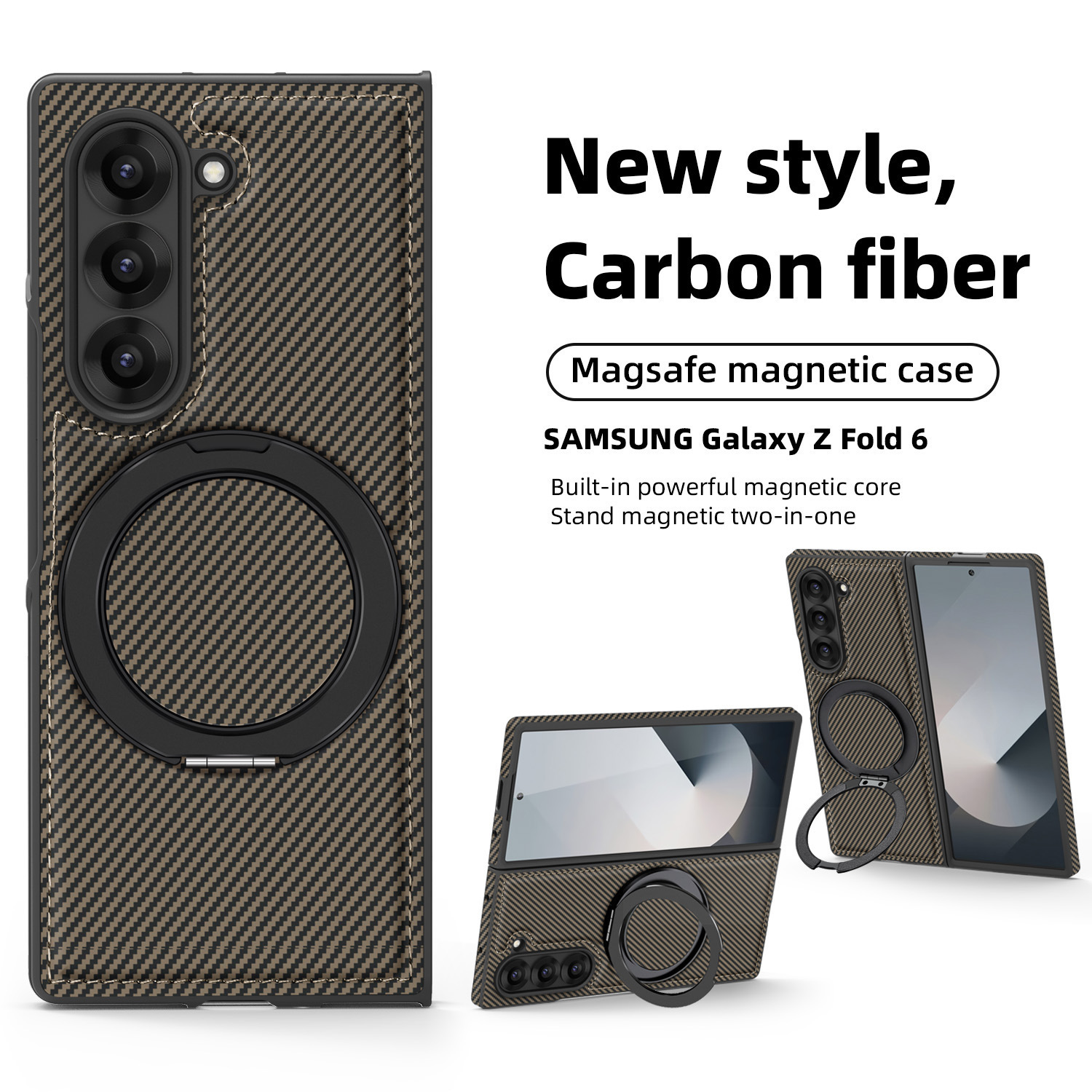 Compatible with Samsung Z Fold8/7 phone case 6/5 magnetic rotating 360° stand 4/3 carbon fiber textured folding screen leather case