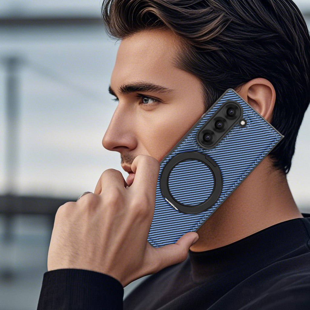 Compatible with Samsung Z Fold8/7 phone case 6/5 magnetic rotating 360° stand 4/3 carbon fiber textured folding screen leather case