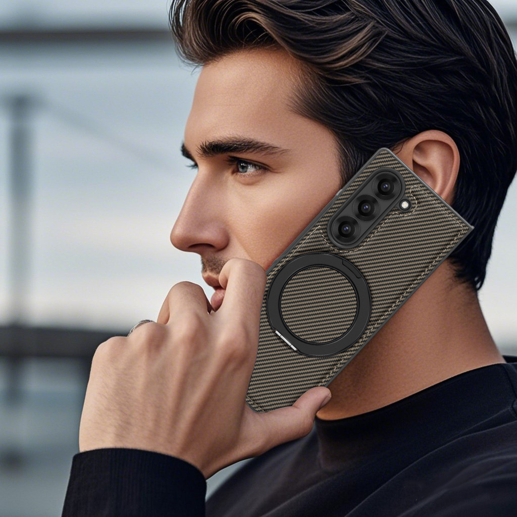 Compatible with Samsung Z Fold8/7 phone case 6/5 magnetic rotating 360° stand 4/3 carbon fiber textured folding screen leather case