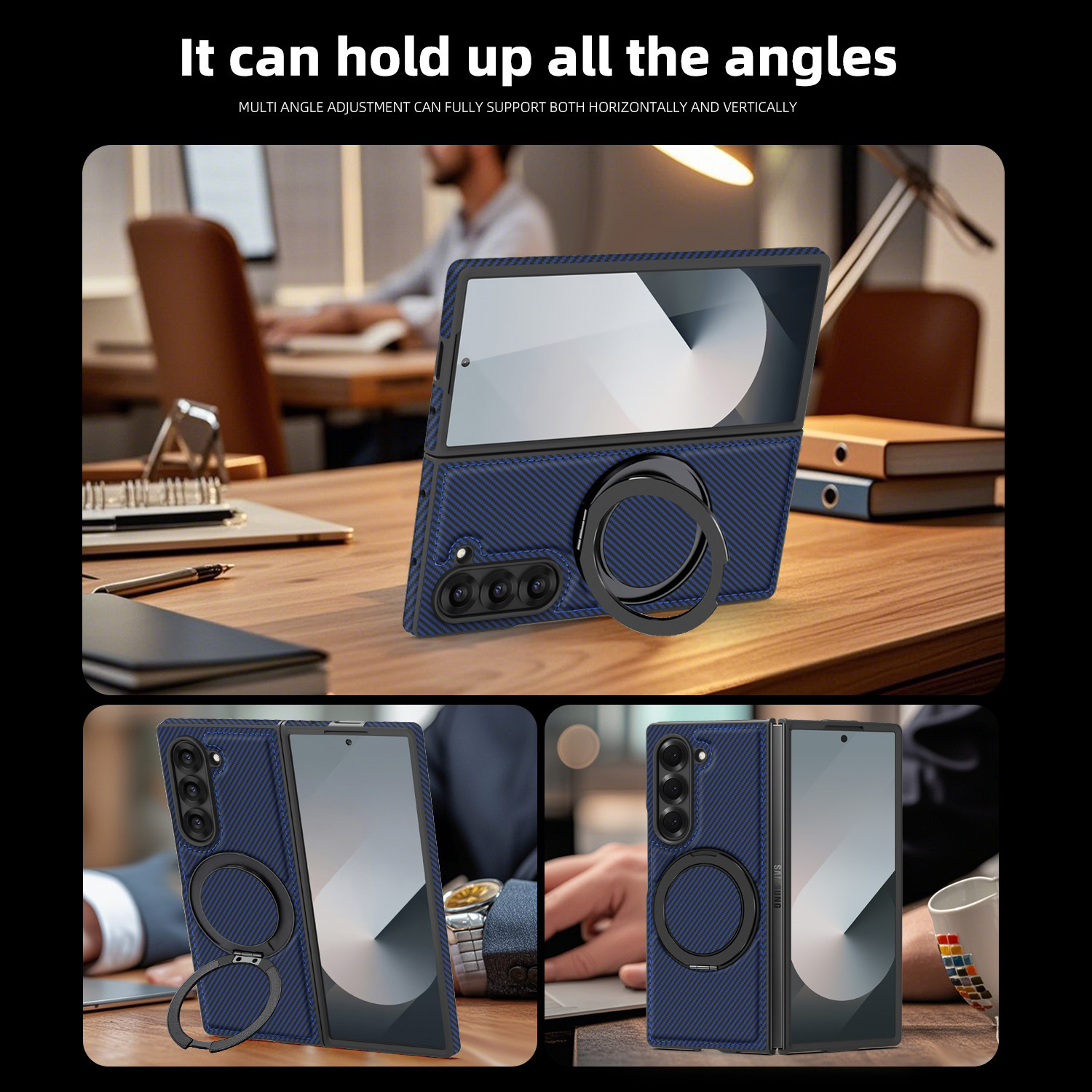 Compatible with Samsung Z Fold8/7 phone case 6/5 magnetic rotating 360° stand 4/3 carbon fiber textured folding screen leather case