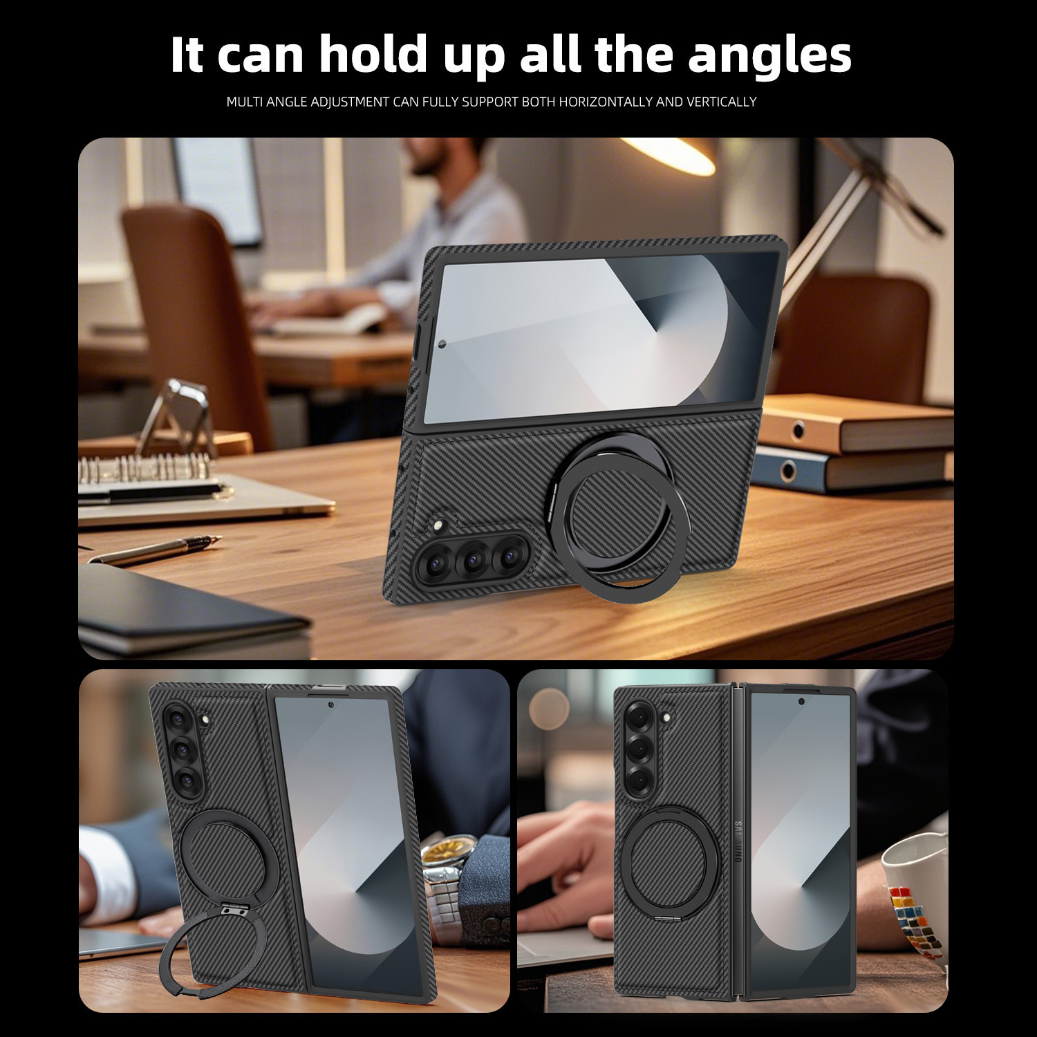 Compatible with Samsung Z Fold8/7 phone case 6/5 magnetic rotating 360° stand 4/3 carbon fiber textured folding screen leather case