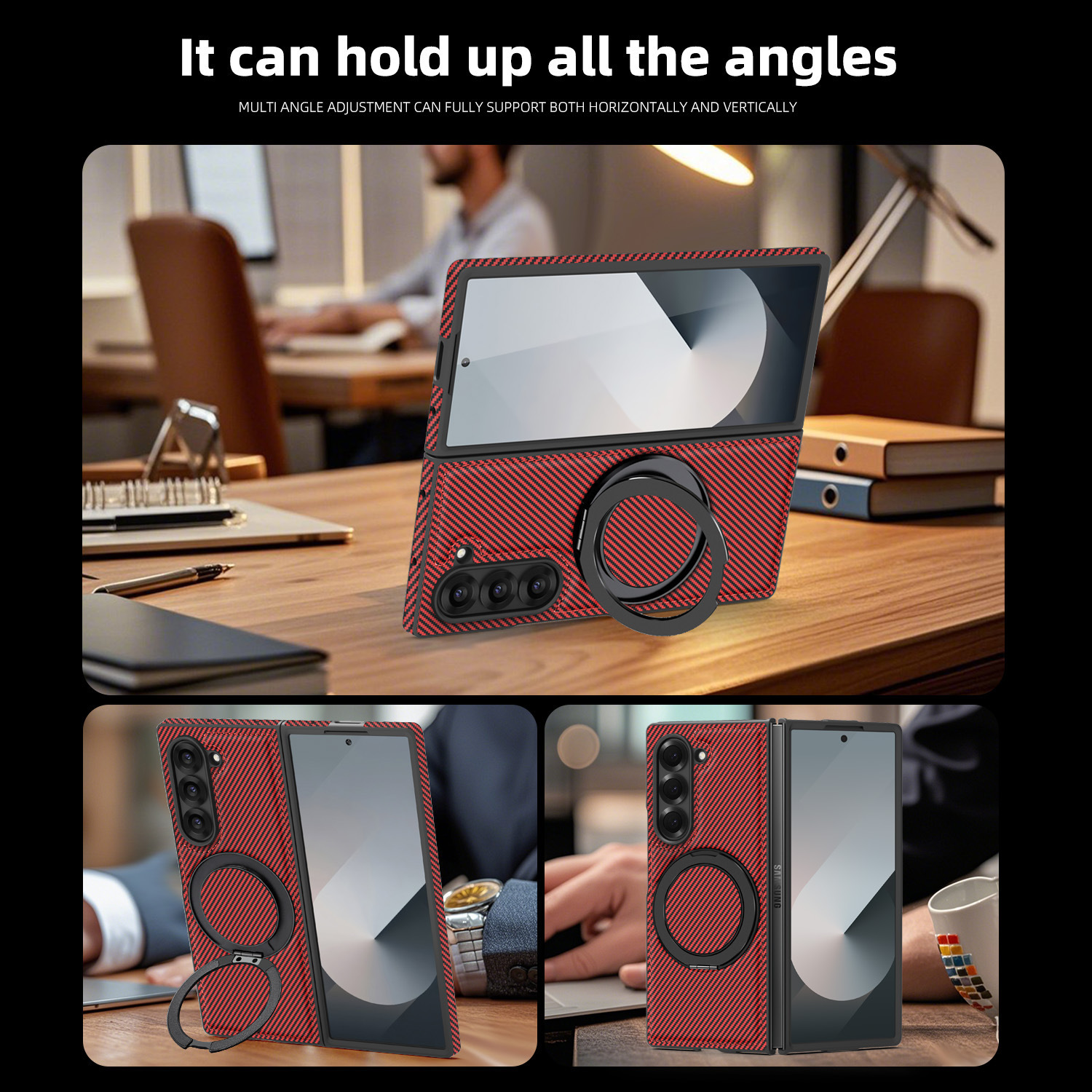 Compatible with Samsung Z Fold8/7 phone case 6/5 magnetic rotating 360° stand 4/3 carbon fiber textured folding screen leather case