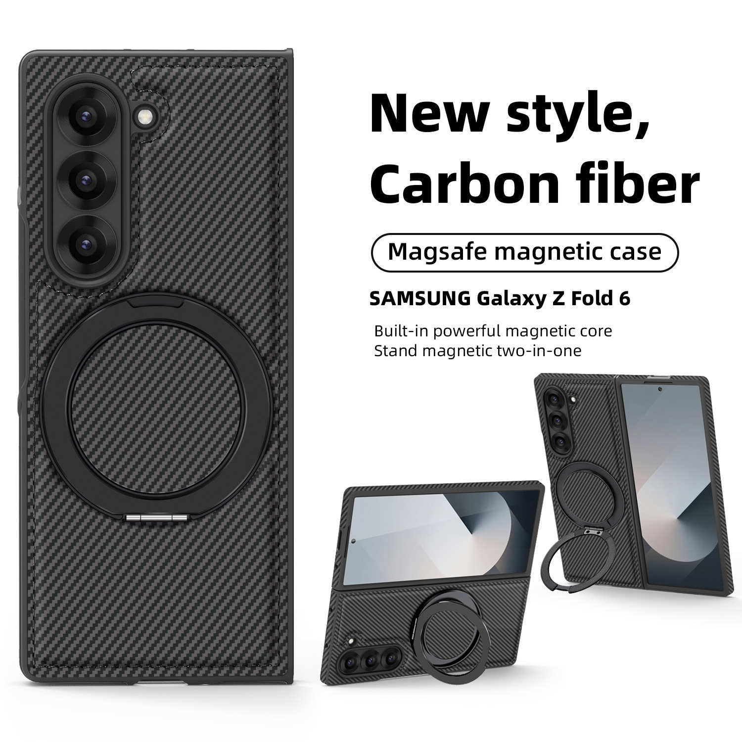 Compatible with Samsung Z Fold8/7 phone case 6/5 magnetic rotating 360° stand 4/3 carbon fiber textured folding screen leather case