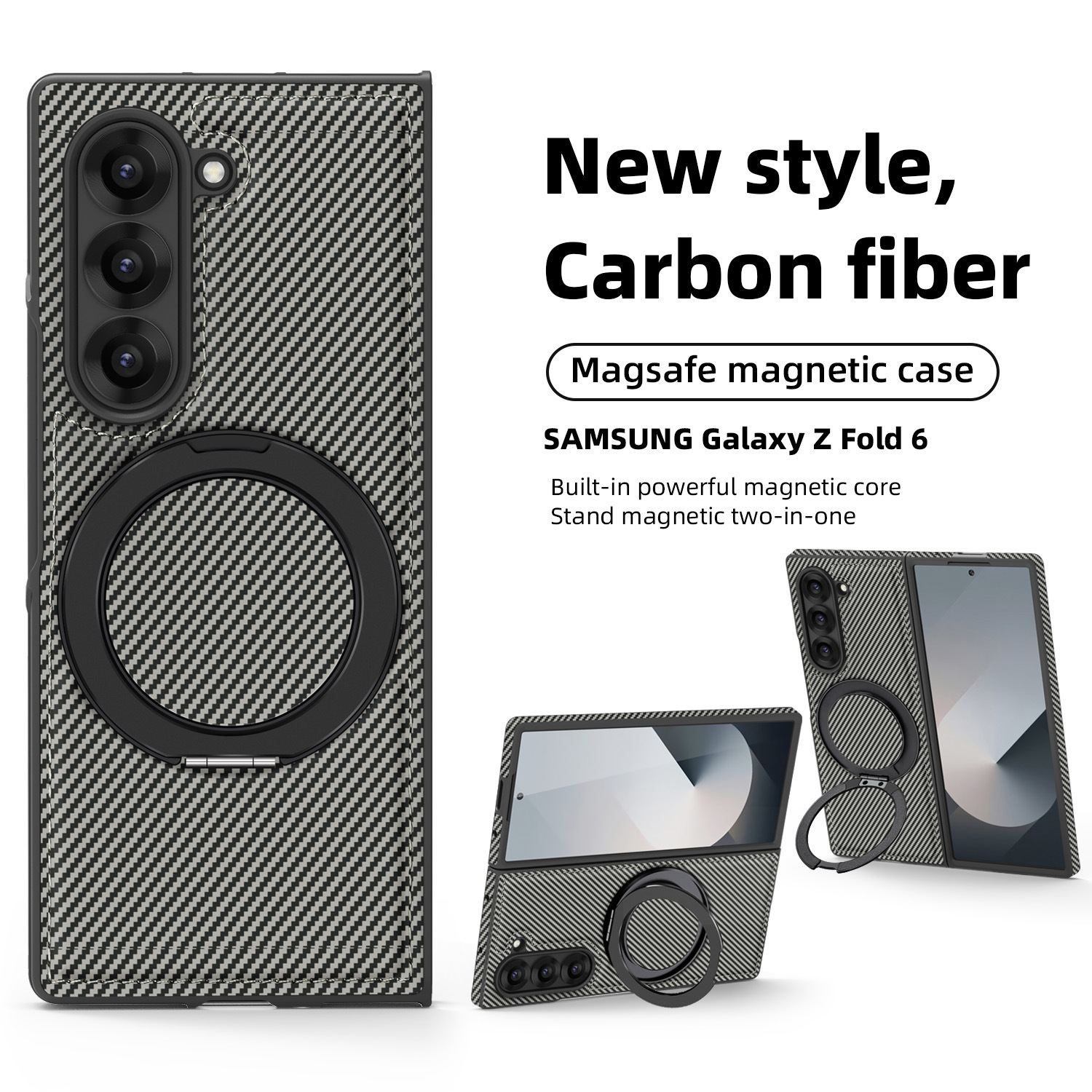 Compatible with Samsung Z Fold8/7 phone case 6/5 magnetic rotating 360° stand 4/3 carbon fiber textured folding screen leather case