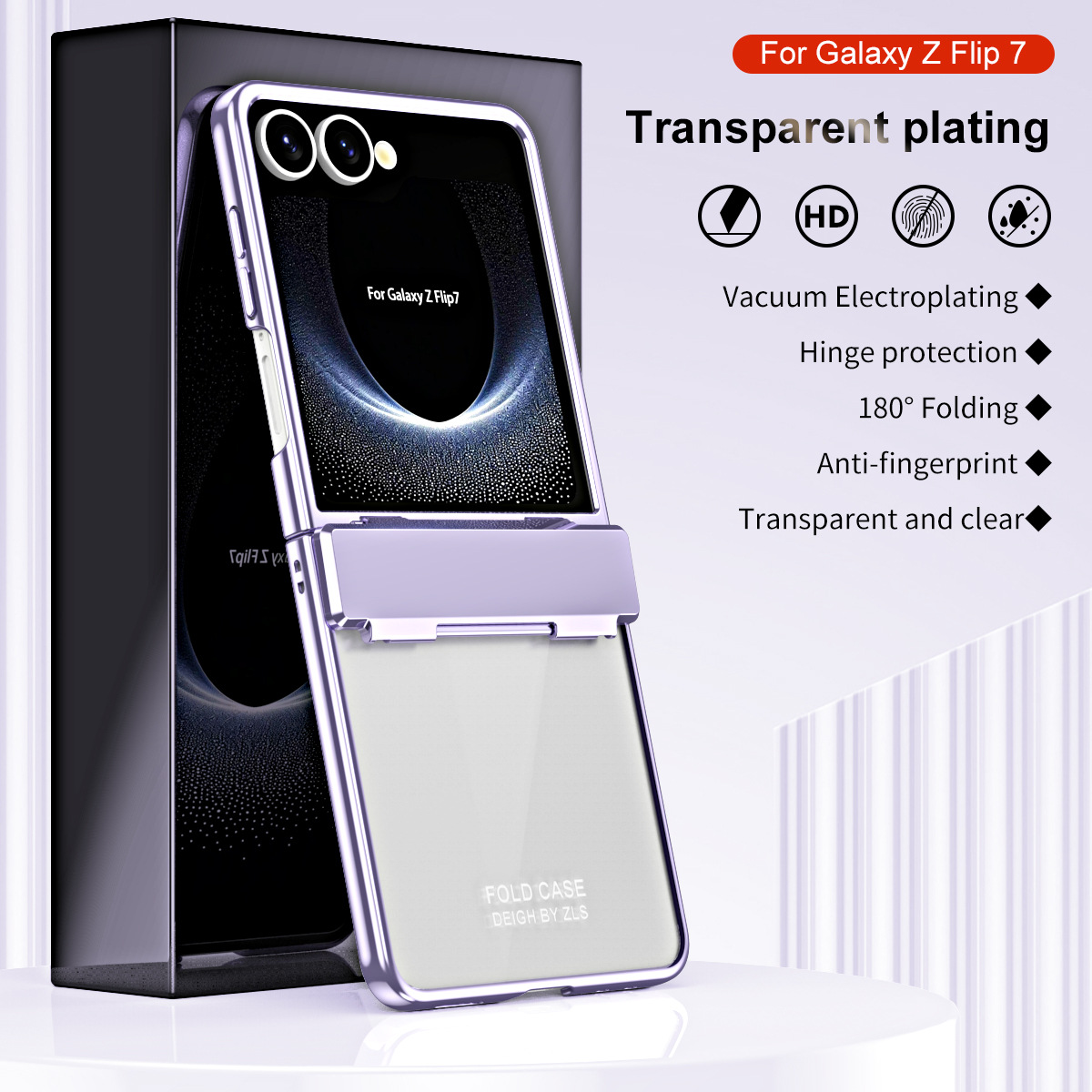 Compatible with Samsung Z Flip 8/7 phone case, electroplated case film, transparent phantom Flip 6/5 hinge full-coverage protective case