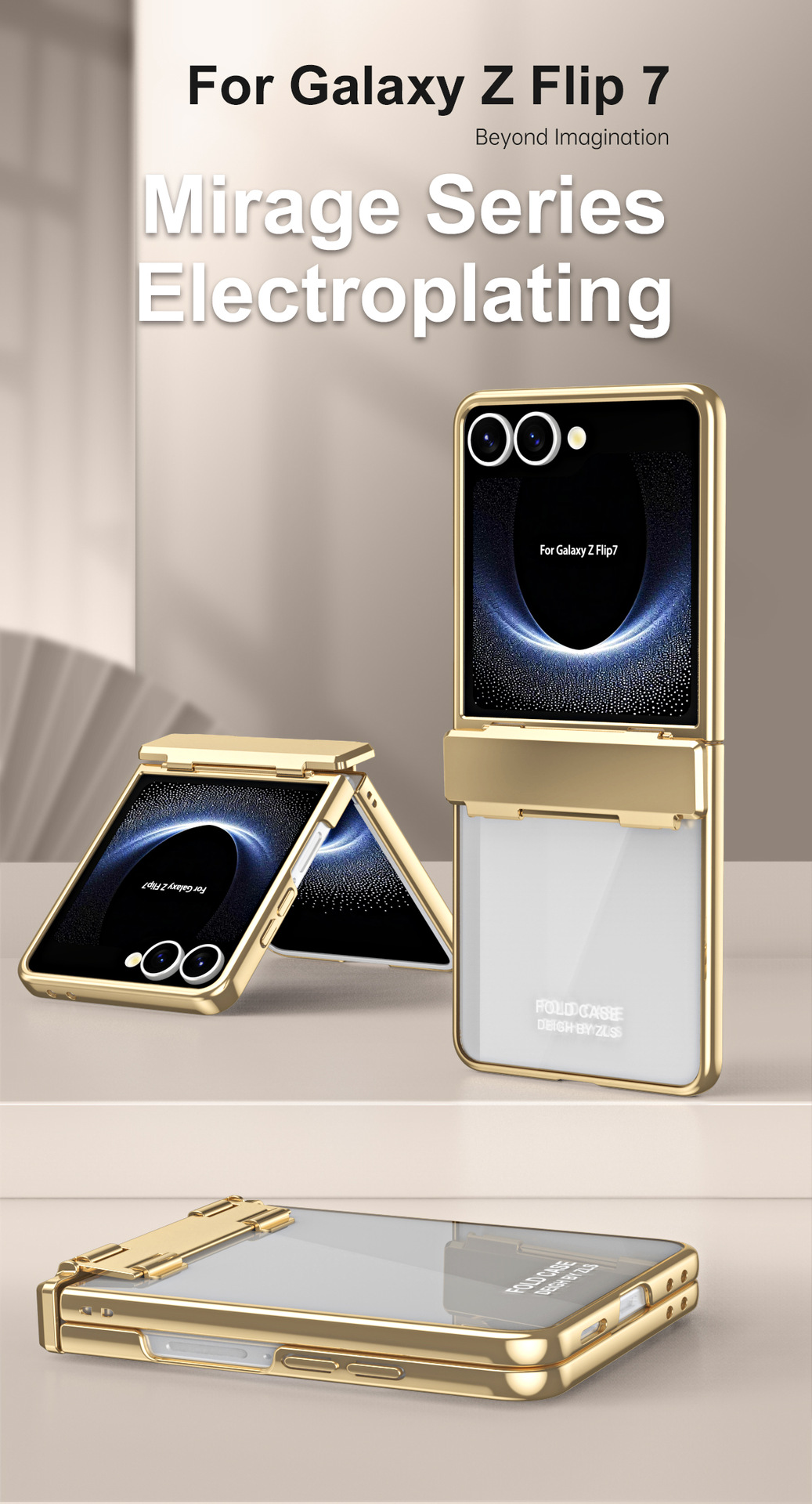 Compatible with Samsung Z Flip 8/7 phone case, electroplated case film, transparent phantom Flip 6/5 hinge full-coverage protective case