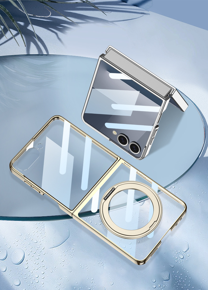 Compatible with Samsung Z Flip 8/7 phone case, rotating stand, magnetic wireless charging case, electroplated transparent protective case