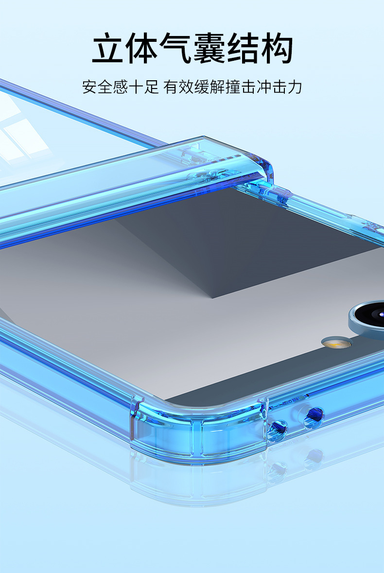 Compatible with Samsung Z Flip 8/7 phone case, transparent airbag central hinge, 6/5 folding screen, drop-proof protective case