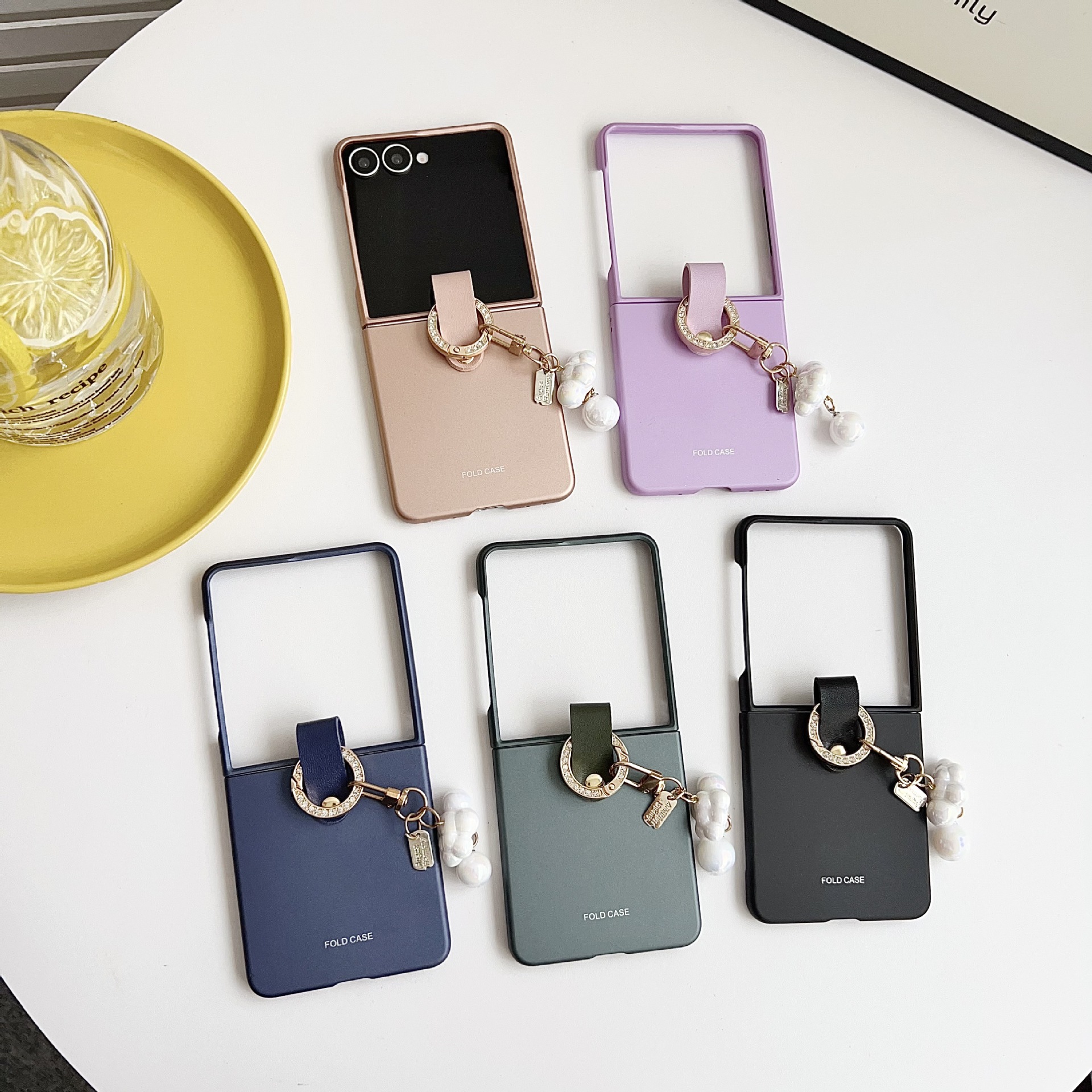 Compatible with Samsung Z Flip8 phone case, Flip7 fashion ring pendant jewelry, foldable screen ultra-thin shockproof case