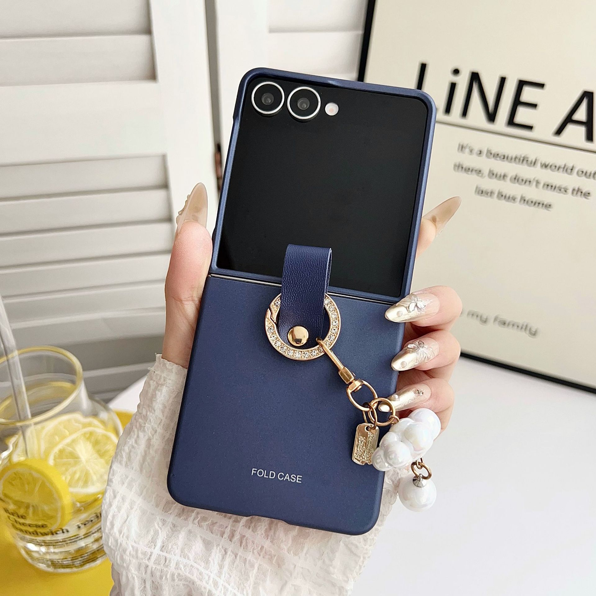 Compatible with Samsung Z Flip8 phone case, Flip7 fashion ring pendant jewelry, foldable screen ultra-thin shockproof case