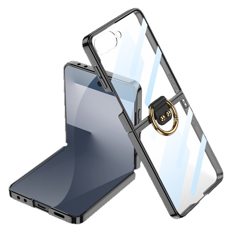 Compatible with Samsung Z Flip 8/7 phone case, transparent electroplated ring case, integrated foldable screen drop protection case