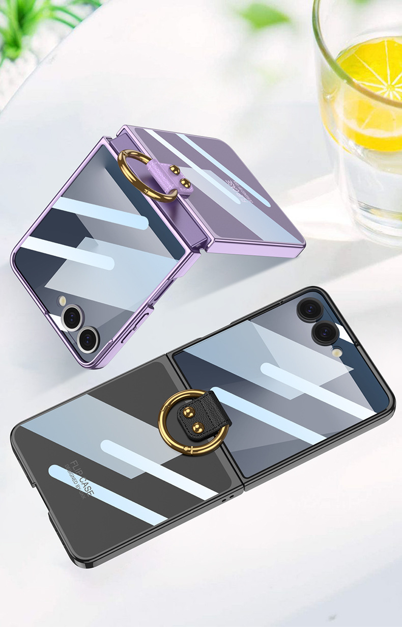 Compatible with Samsung Z Flip 8/7 phone case, transparent electroplated ring case, integrated foldable screen drop protection case