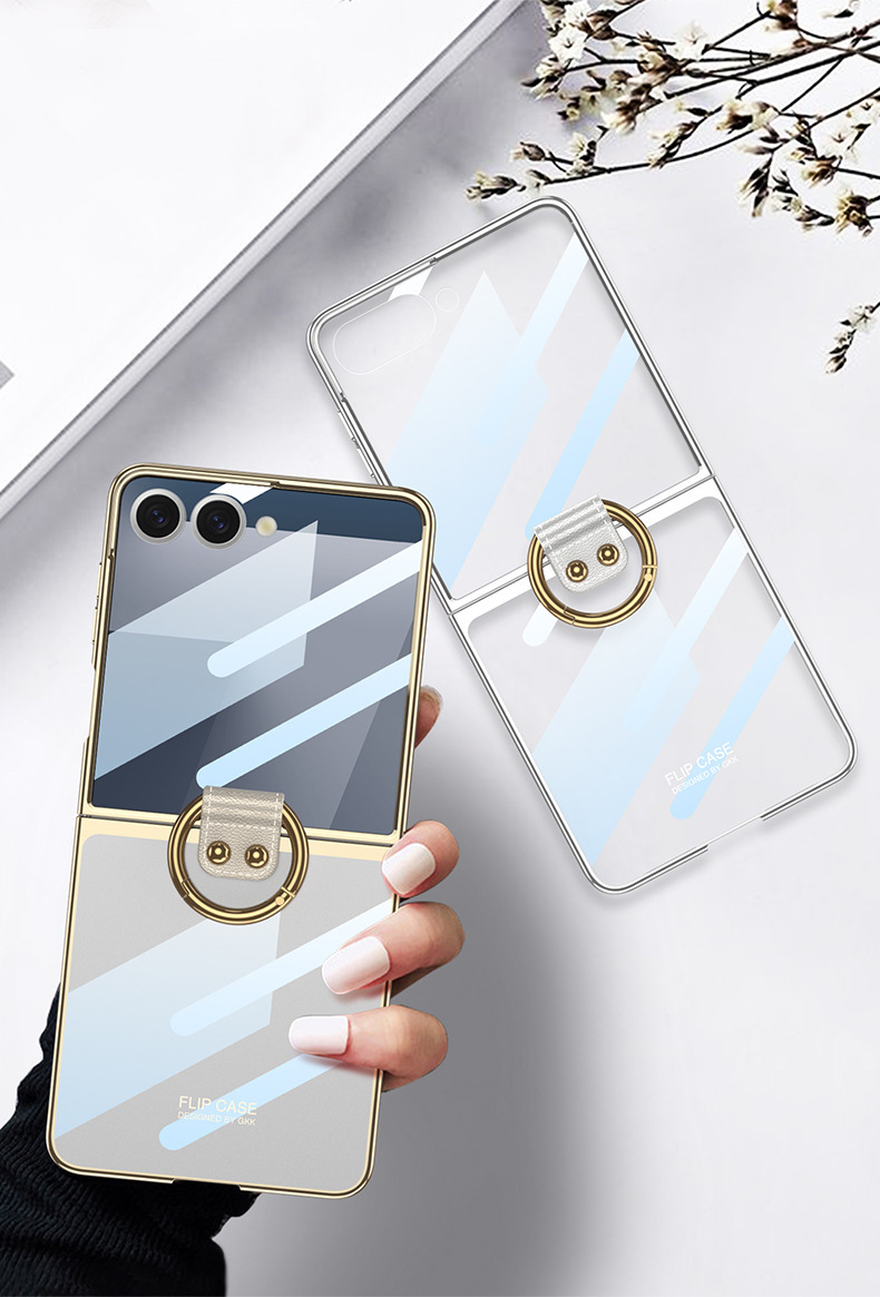 Compatible with Samsung Z Flip 8/7 phone case, transparent electroplated ring case, integrated foldable screen drop protection case