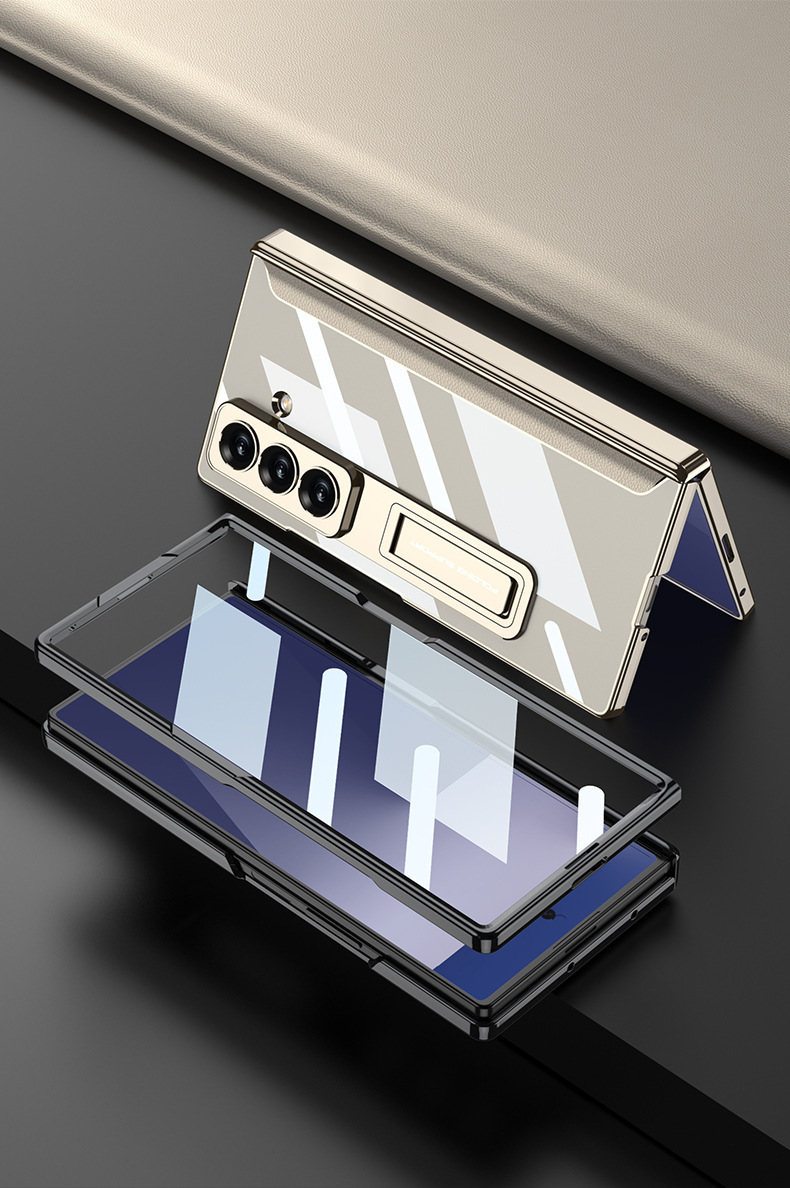 Compatible with Samsung Z Fold8U/7 phone case, magnetic hinge, electroplated transparent stand, full-coverage protective case.