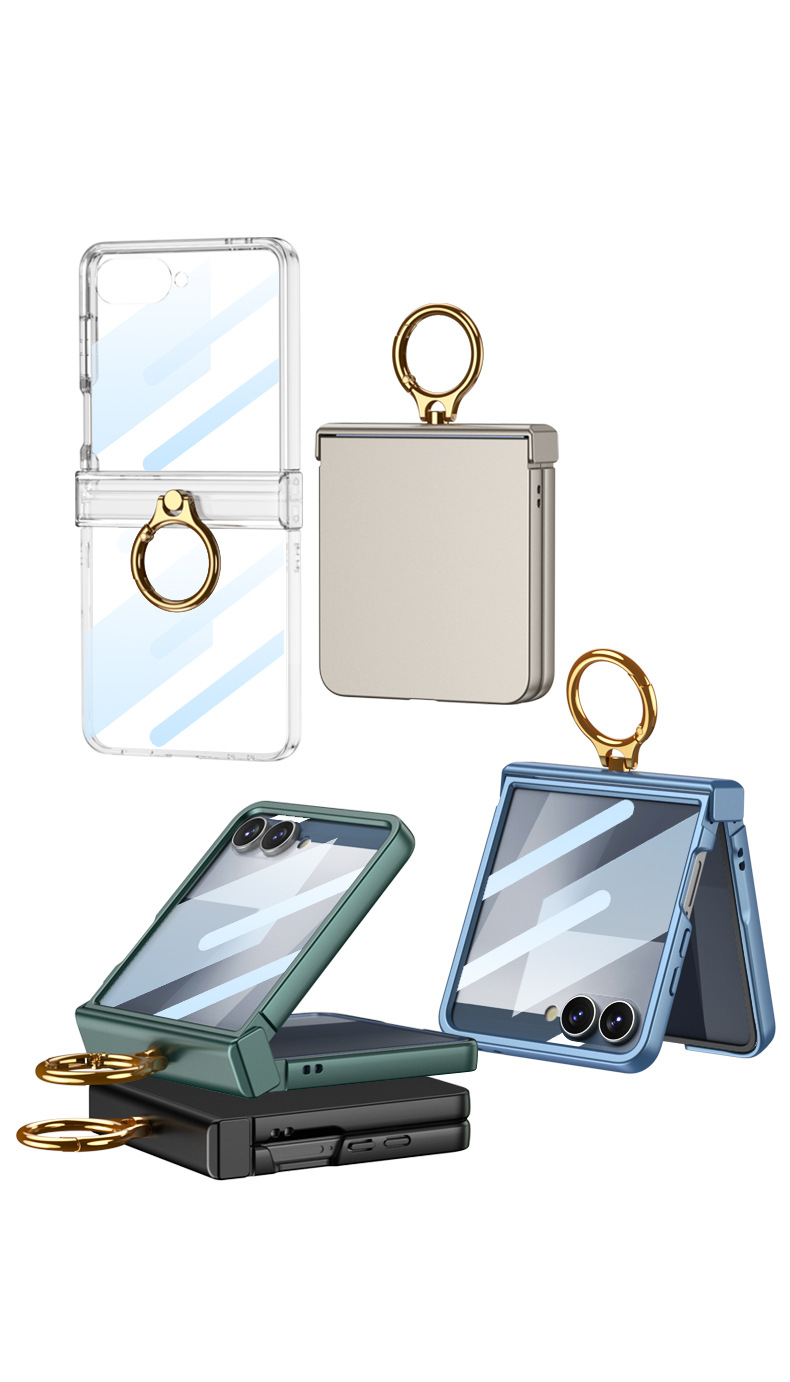 Compatible with Samsung Z Flip8/7 phone case, Flip6 hinge ring holder case, full-coverage drop-proof protective case