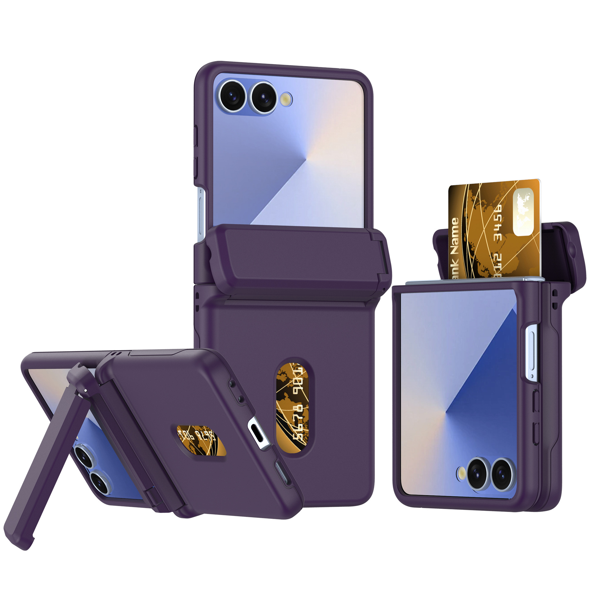 Compatible with Samsung Z Flip8/7 phone case, card slot holder, Flip6/5/4 spring-loaded folding screen protective case