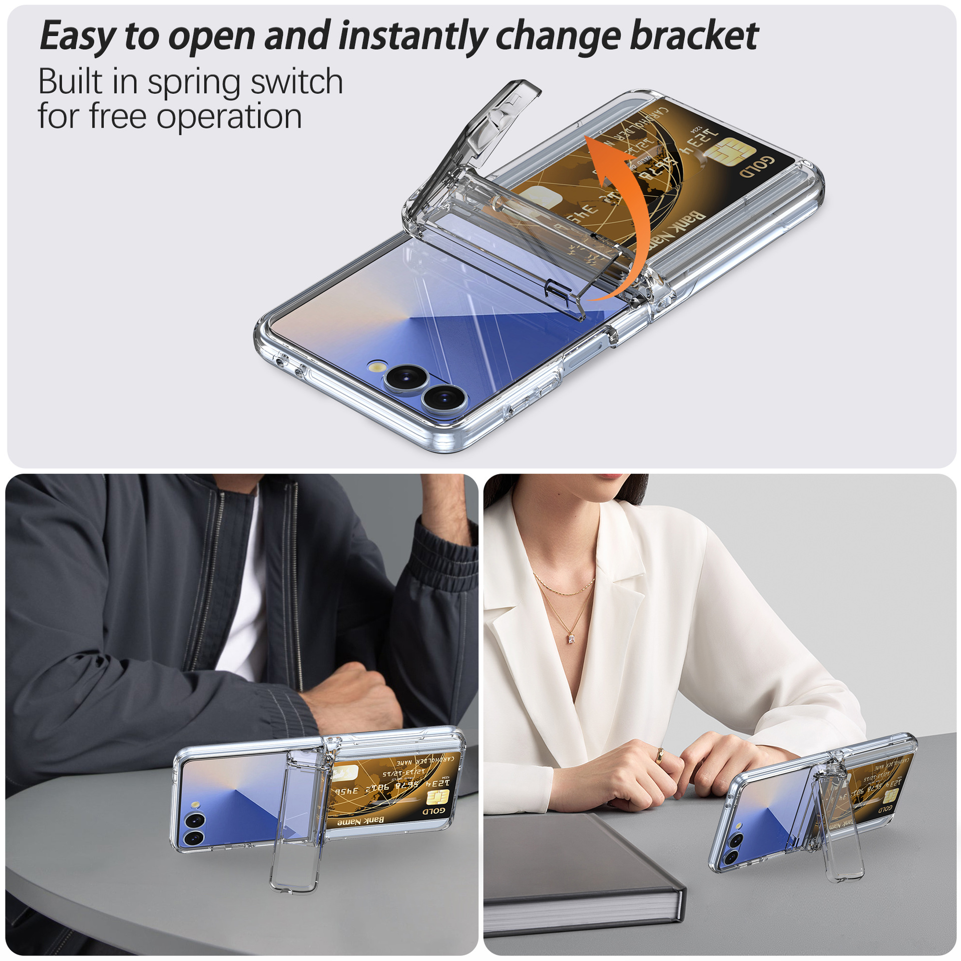 Compatible with Samsung Z Flip8/7 phone case, card slot holder, Flip6/5/4 spring-loaded folding screen protective case