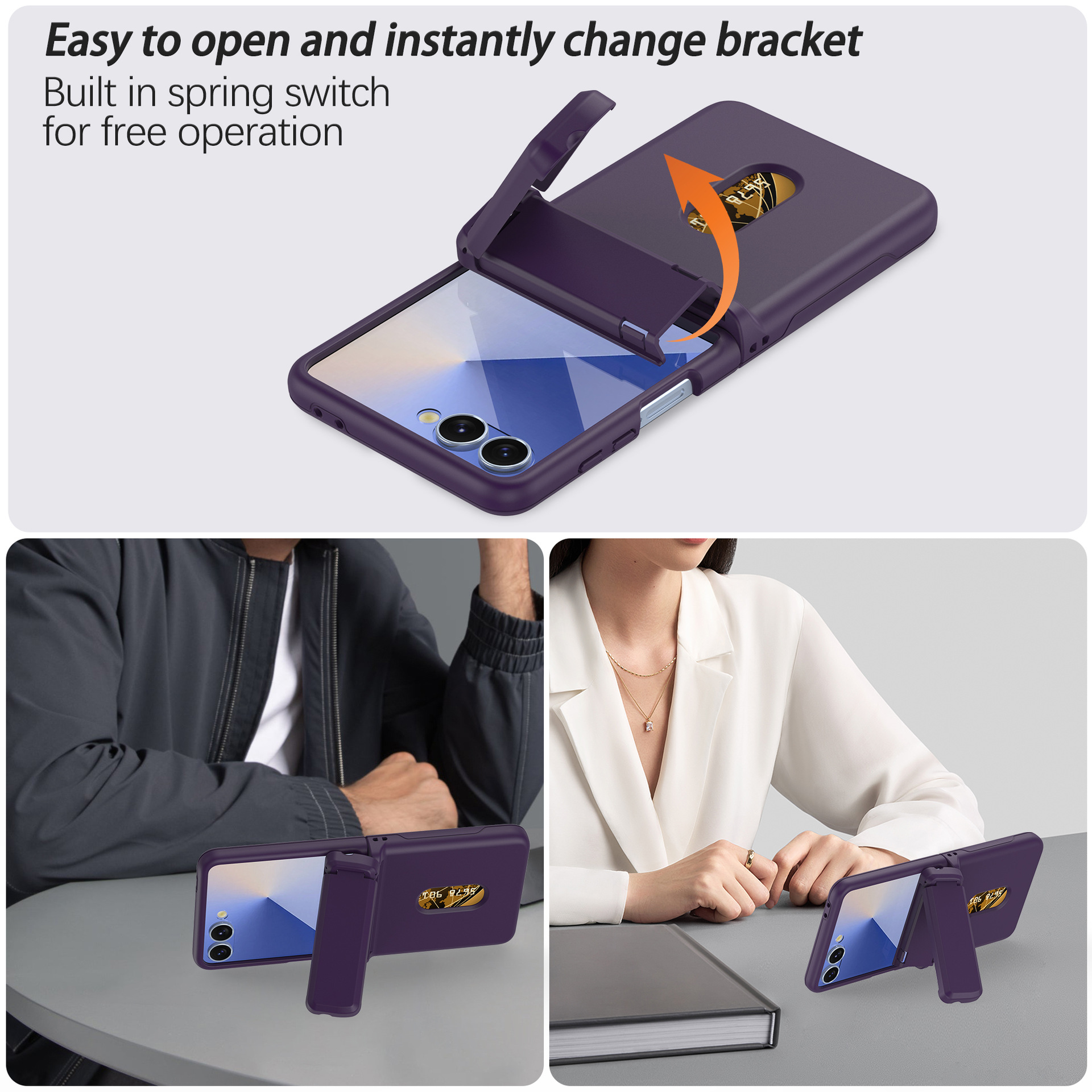 Compatible with Samsung Z Flip8/7 phone case, card slot holder, Flip6/5/4 spring-loaded folding screen protective case