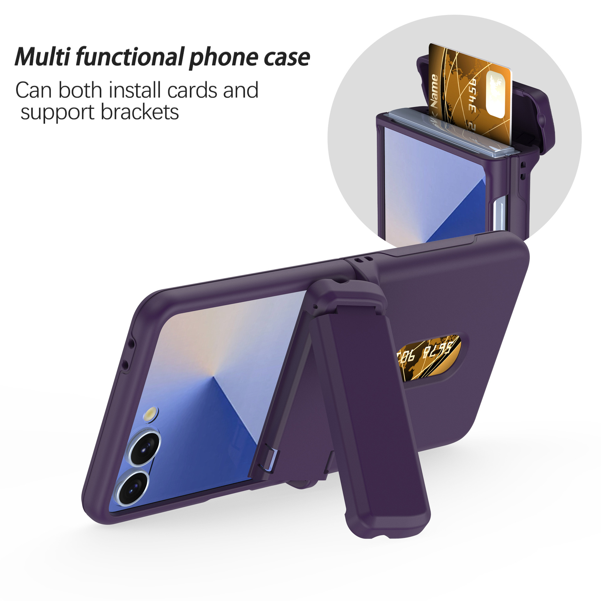 Compatible with Samsung Z Flip8/7 phone case, card slot holder, Flip6/5/4 spring-loaded folding screen protective case
